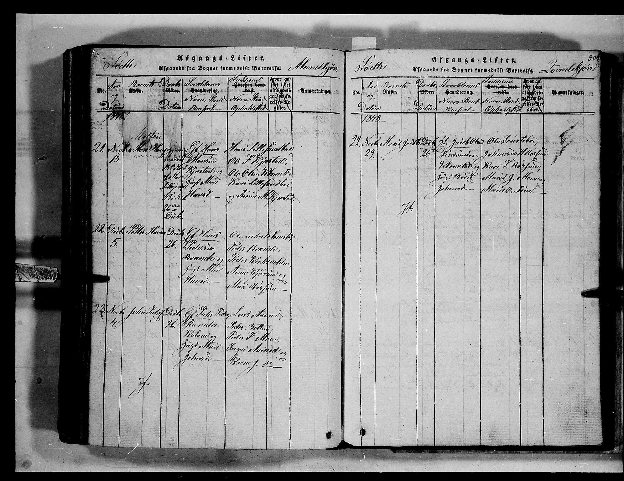 Fron prestekontor, SAH/PREST-078/H/Ha/Hab/L0002: Parish register (copy) no. 2, 1816-1850, p. 304