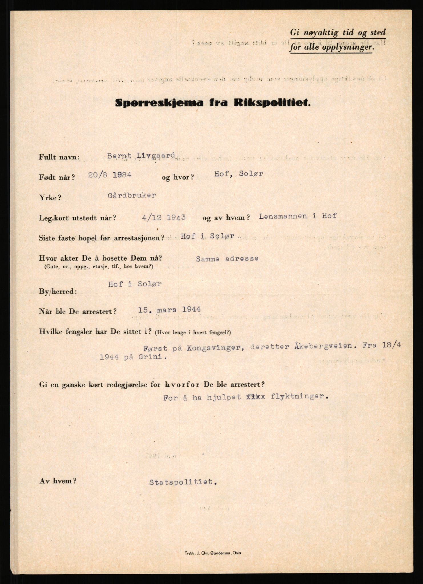 Rikspolitisjefen, AV/RA-S-1560/L/L0010: Kristianslund, Charles Ragnvald - Losvik, Einar, 1940-1945, p. 1133