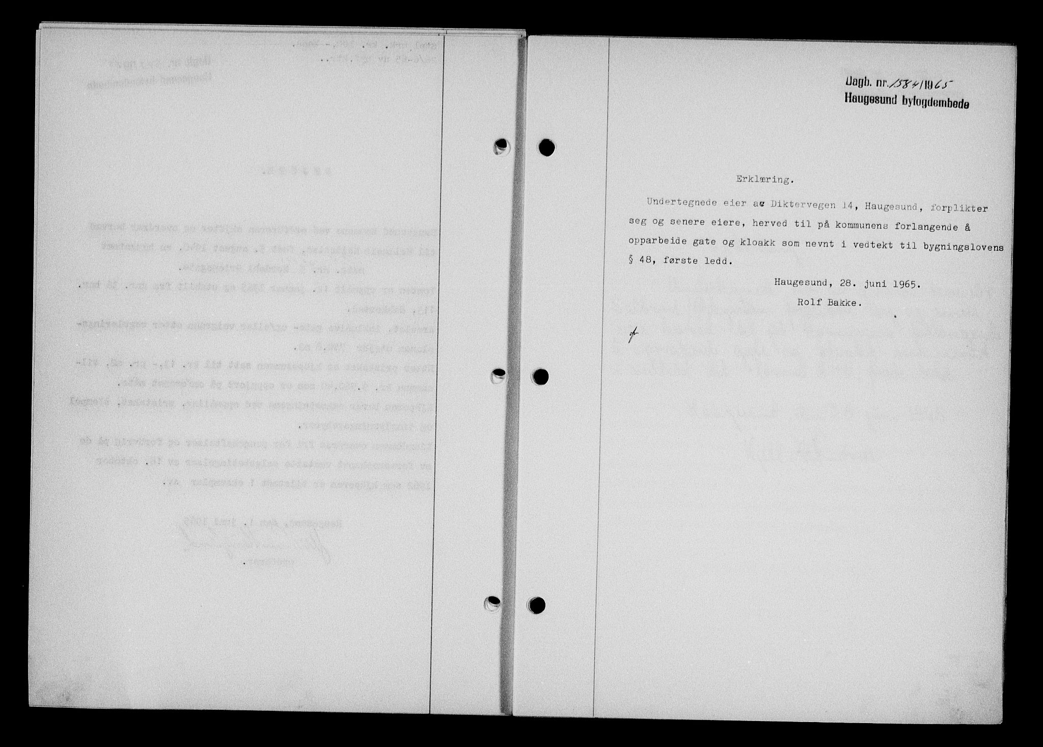 Haugesund tingrett, AV/SAST-A-101415/01/II/IIC/L0076: Mortgage book no. A 17, 1965-1966, Diary no: : 1584/1965