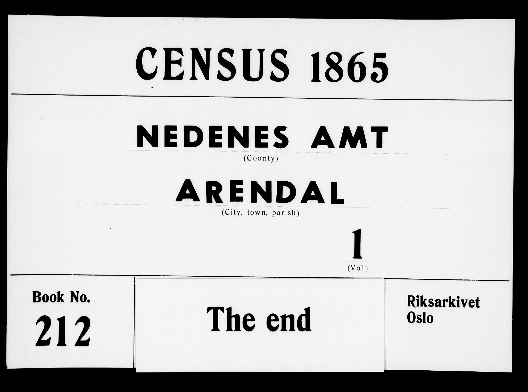 RA, 1865 census for Arendal, 1865, p. 347