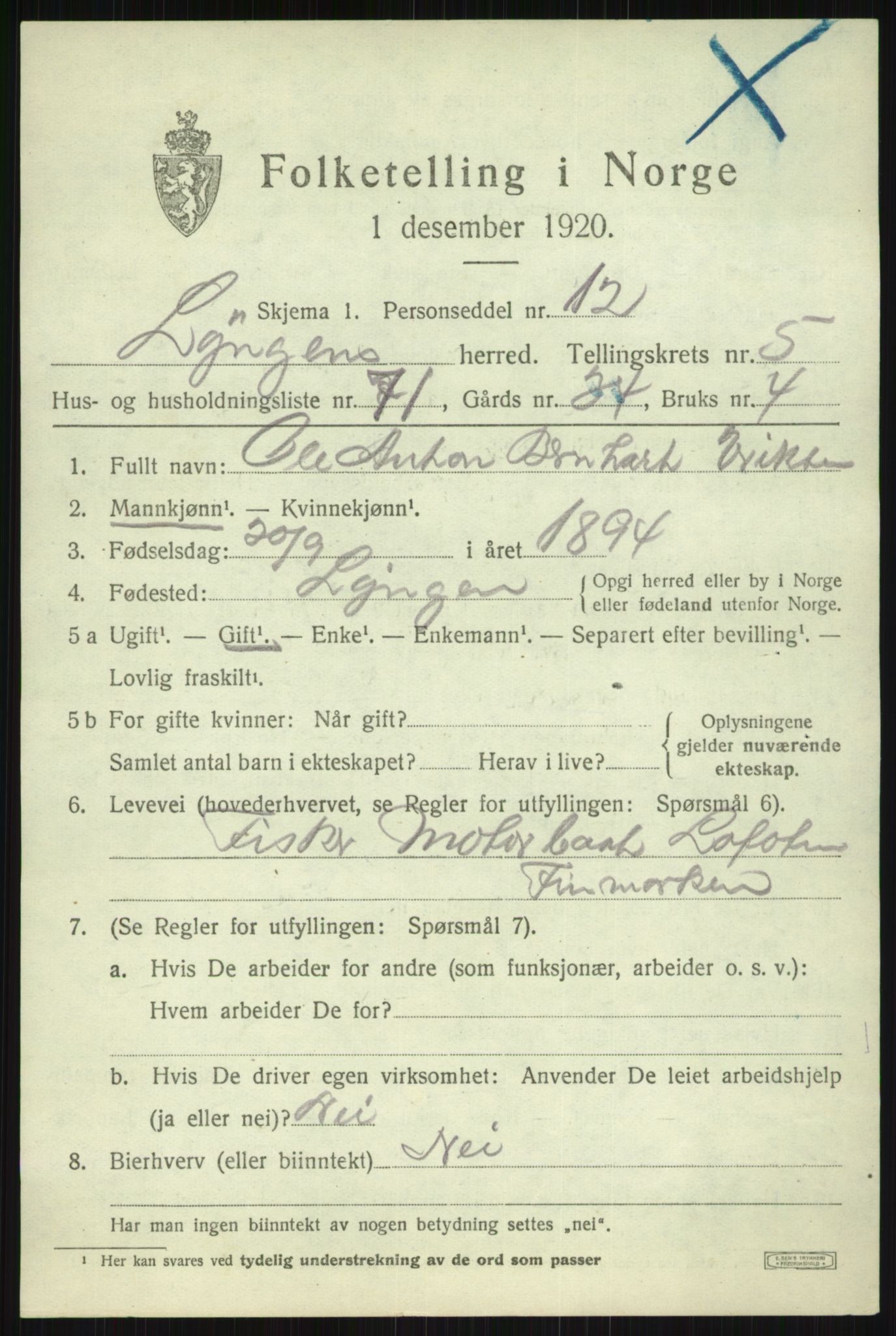 SATØ, 1920 census for Lyngen, 1920, p. 6242