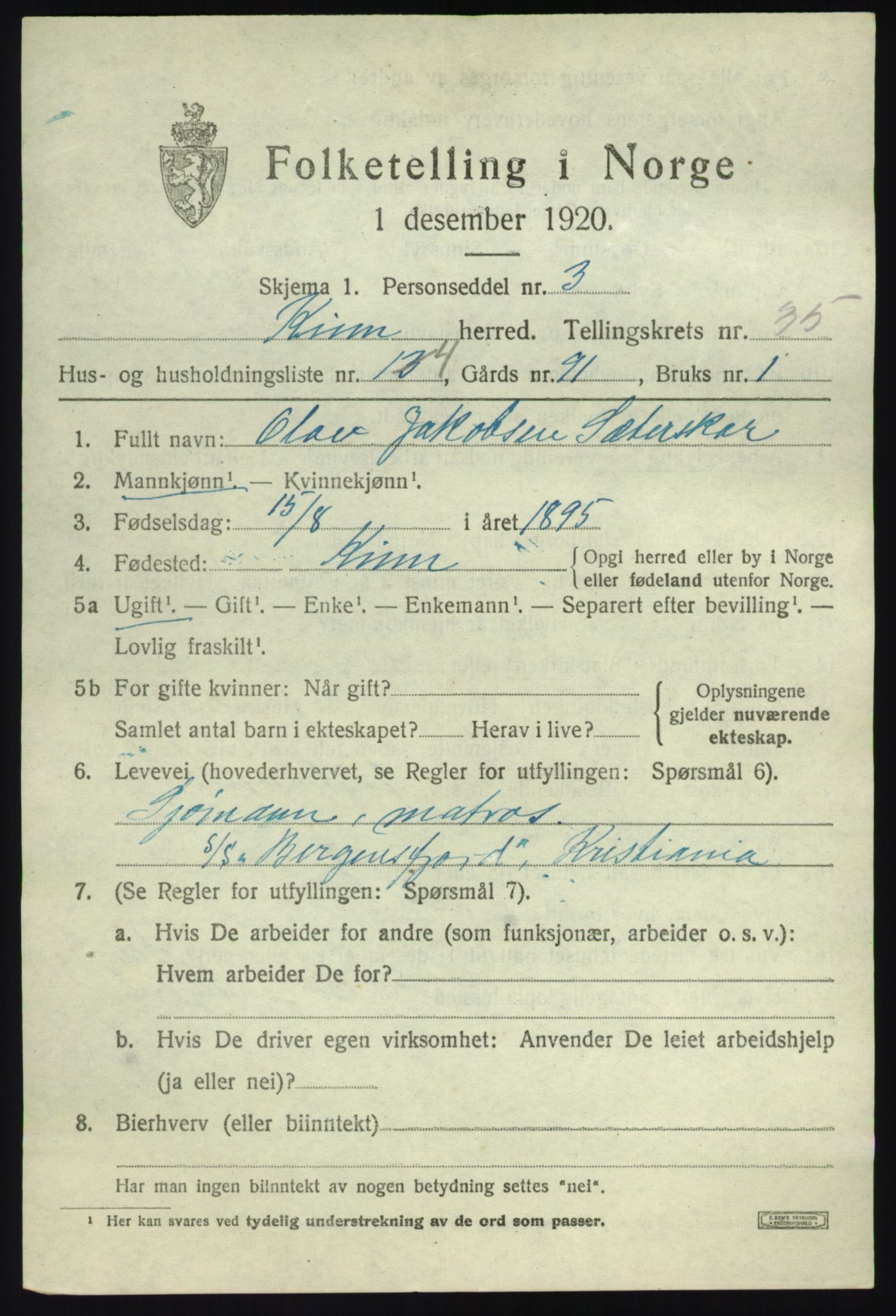 SAB, 1920 census for Kinn, 1920, p. 11733