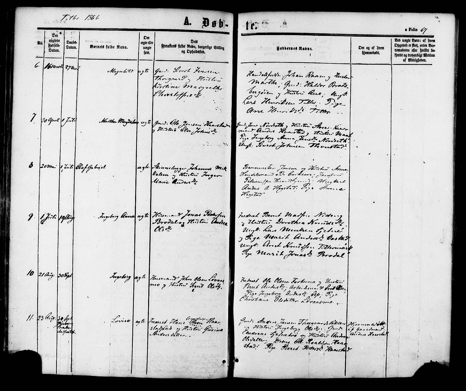 Ministerialprotokoller, klokkerbøker og fødselsregistre - Sør-Trøndelag, SAT/A-1456/618/L0443: Parish register (official) no. 618A06 /2, 1863-1879, p. 67
