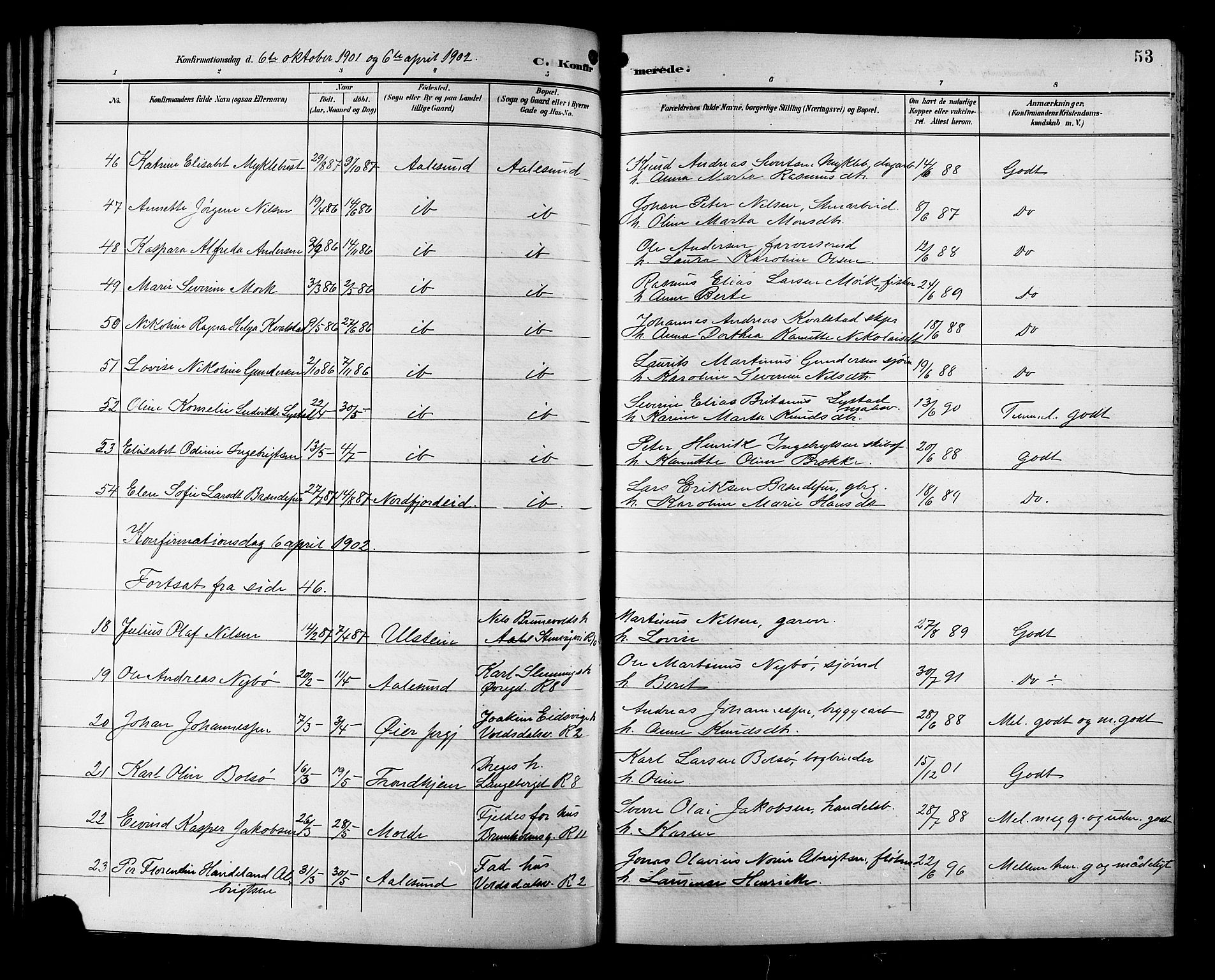 Ministerialprotokoller, klokkerbøker og fødselsregistre - Møre og Romsdal, AV/SAT-A-1454/529/L0469: Parish register (copy) no. 529C06, 1898-1906, p. 53