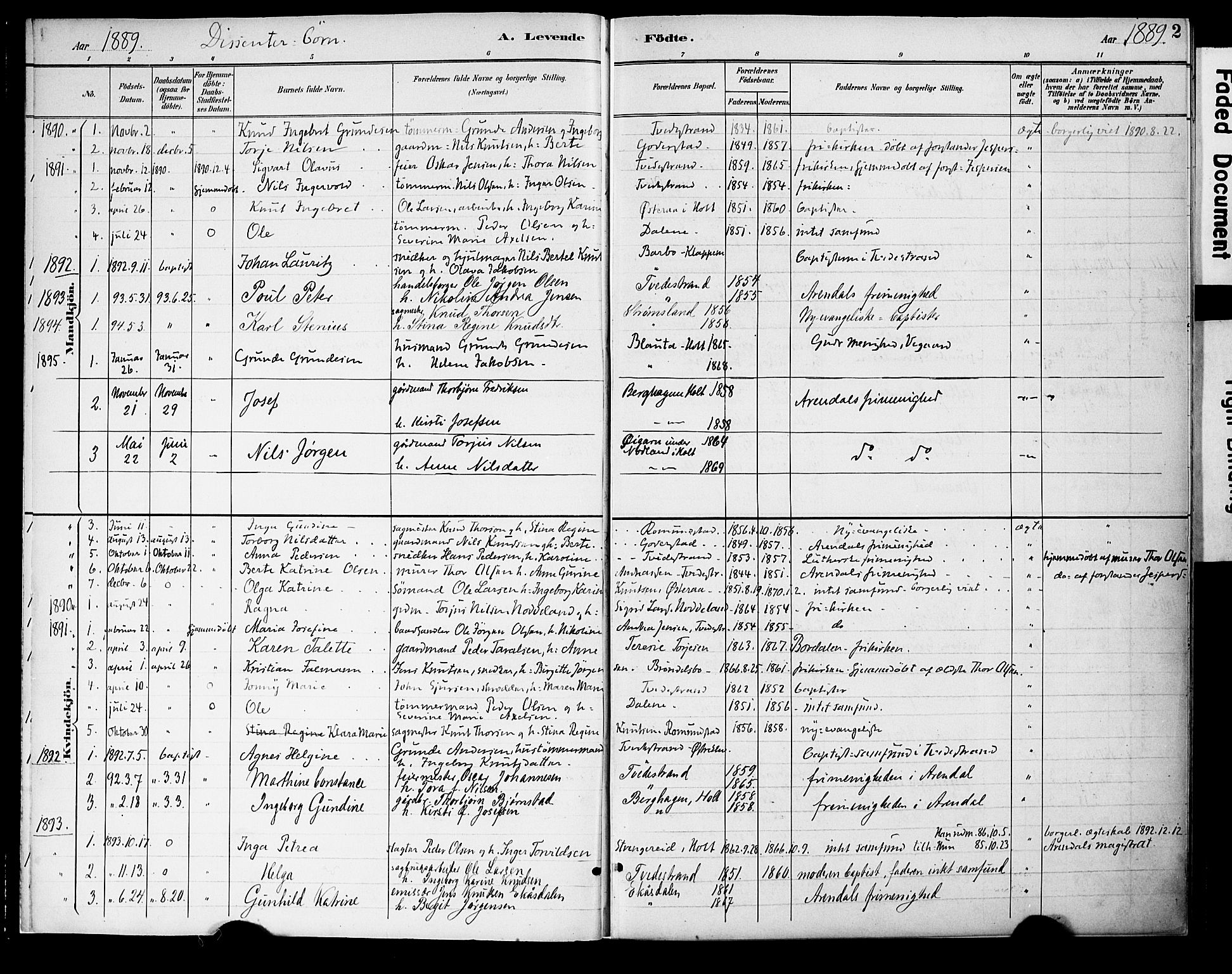 Holt sokneprestkontor, SAK/1111-0021/F/Fa/L0011: Parish register (official) no. A 11, 1880-1931, p. 2