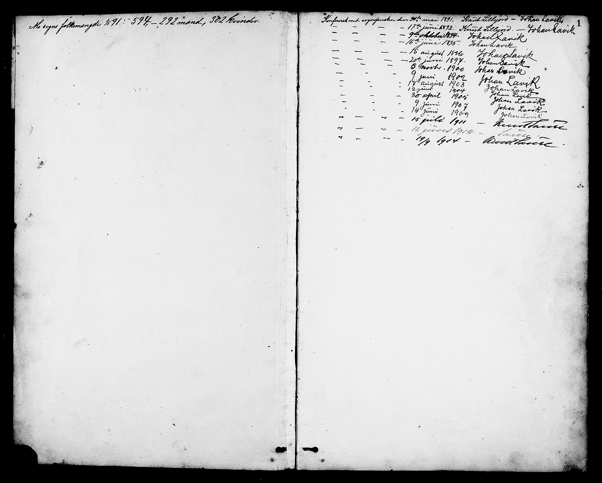 Osterfjorden Soknepresembete, SAB/A-77301: Parish register (copy) no. B 2, 1891-1922, p. 1