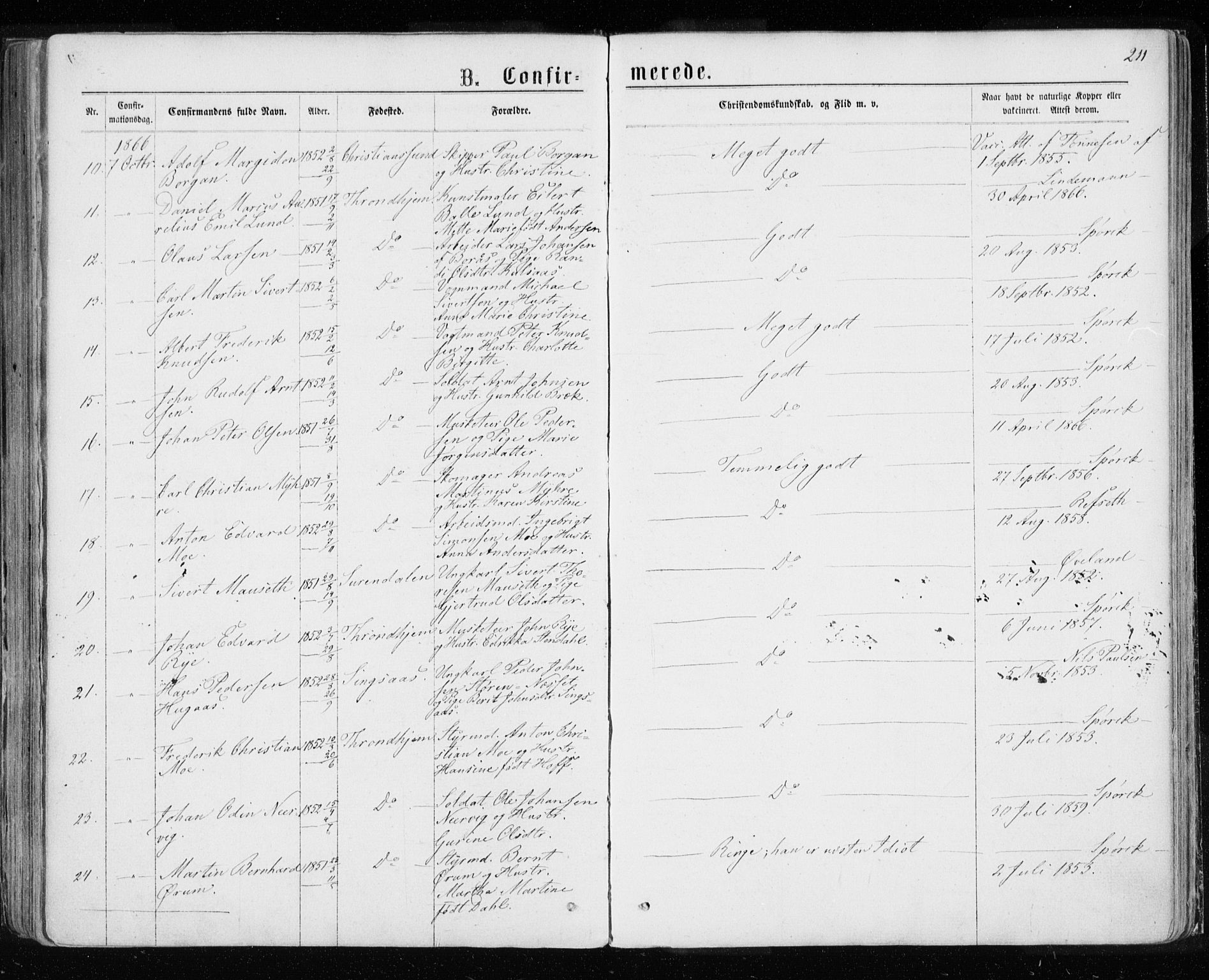 Ministerialprotokoller, klokkerbøker og fødselsregistre - Sør-Trøndelag, SAT/A-1456/601/L0054: Parish register (official) no. 601A22, 1866-1877, p. 211