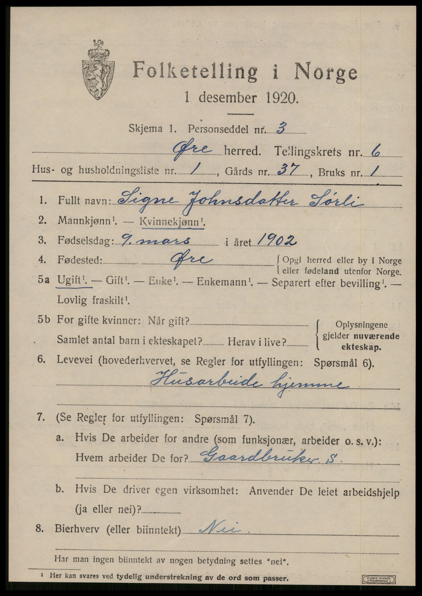 SAT, 1920 census for Øre, 1920, p. 3770