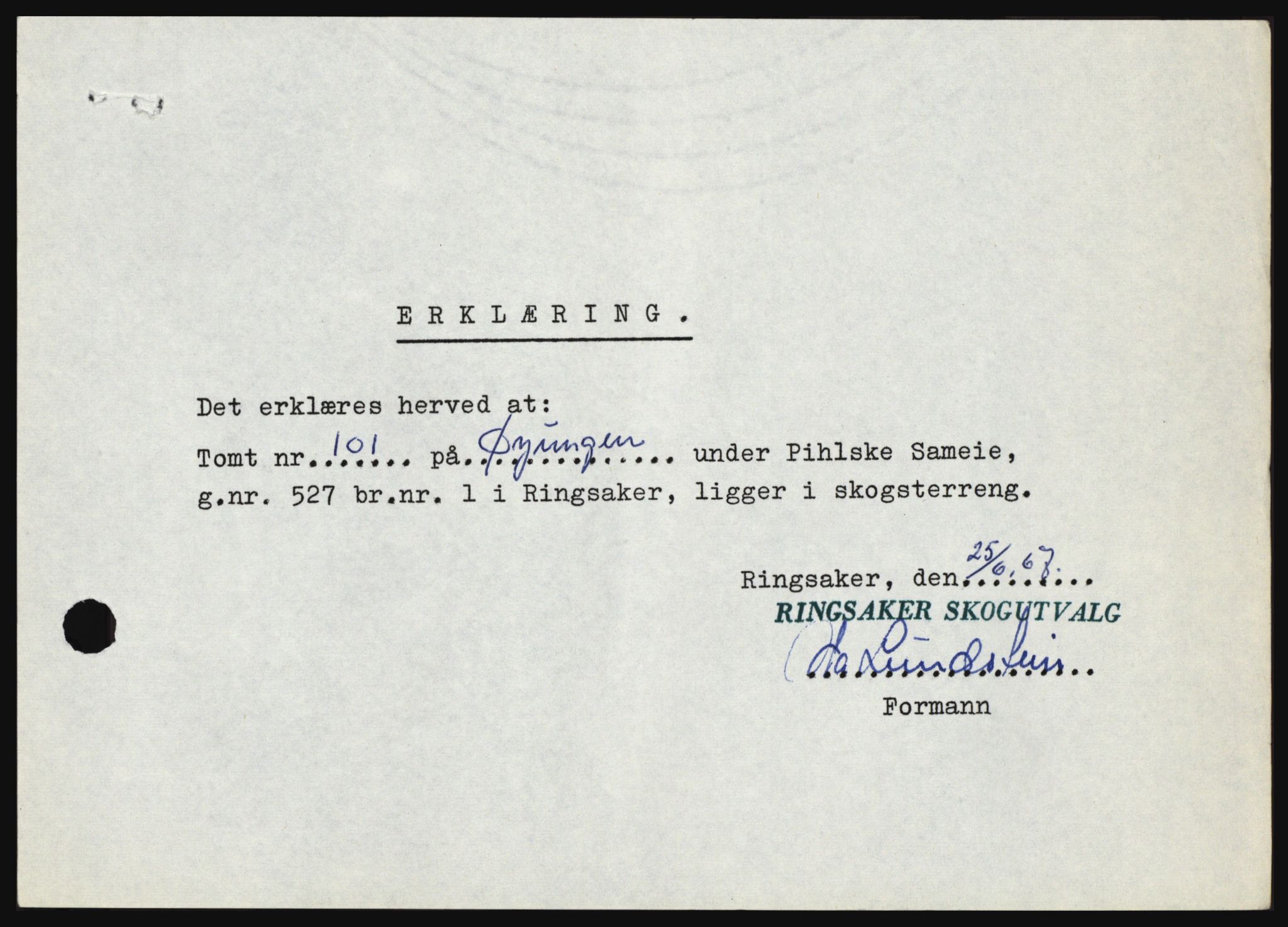 Nord-Hedmark sorenskriveri, SAH/TING-012/H/Hc/L0026: Mortgage book no. 26, 1967-1967, Diary no: : 3153/1967