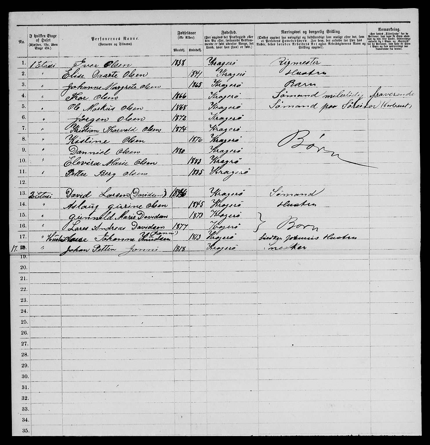 SAKO, 1885 census for 0801 Kragerø, 1885, p. 490