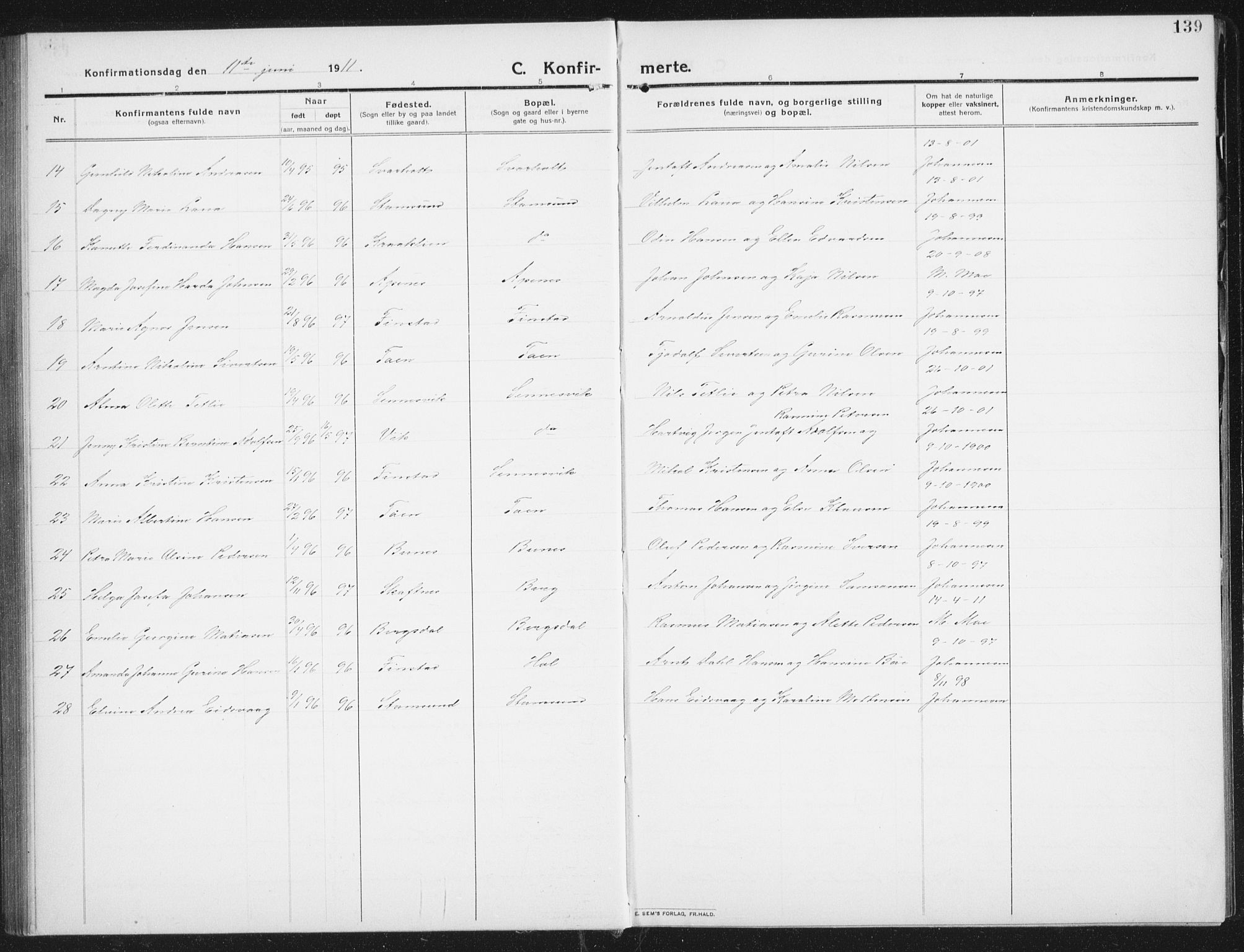 Ministerialprotokoller, klokkerbøker og fødselsregistre - Nordland, AV/SAT-A-1459/882/L1183: Parish register (copy) no. 882C01, 1911-1938, p. 139