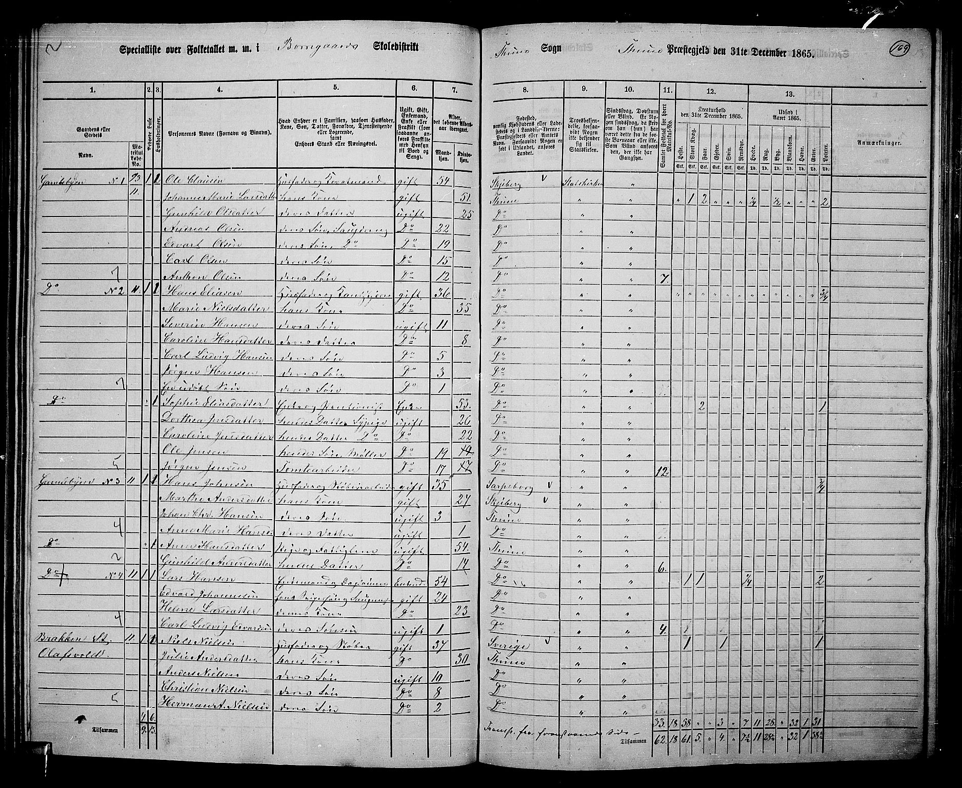 RA, 1865 census for Tune, 1865, p. 154