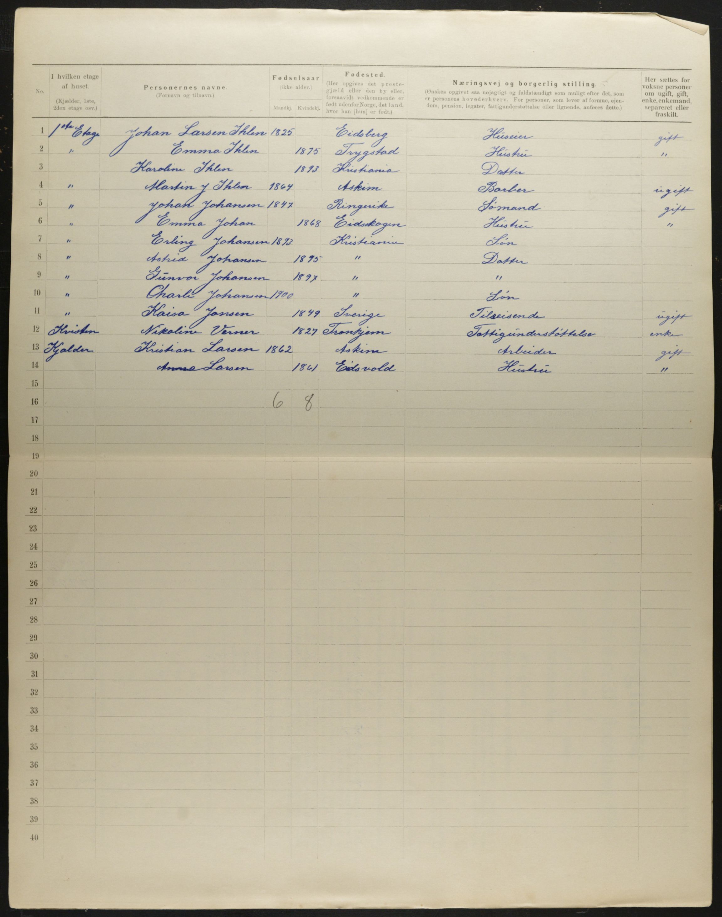 OBA, Municipal Census 1901 for Kristiania, 1901, p. 848