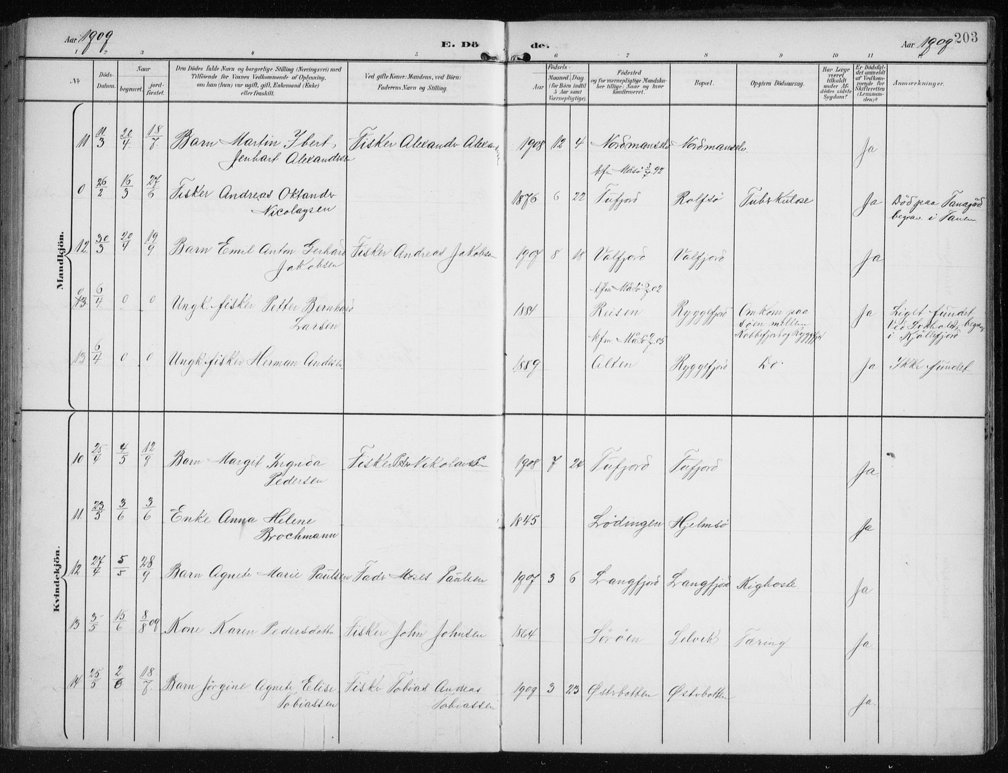 Måsøy sokneprestkontor, AV/SATØ-S-1348/H/Ha/L0009kirke: Parish register (official) no. 9, 1903-1914, p. 203