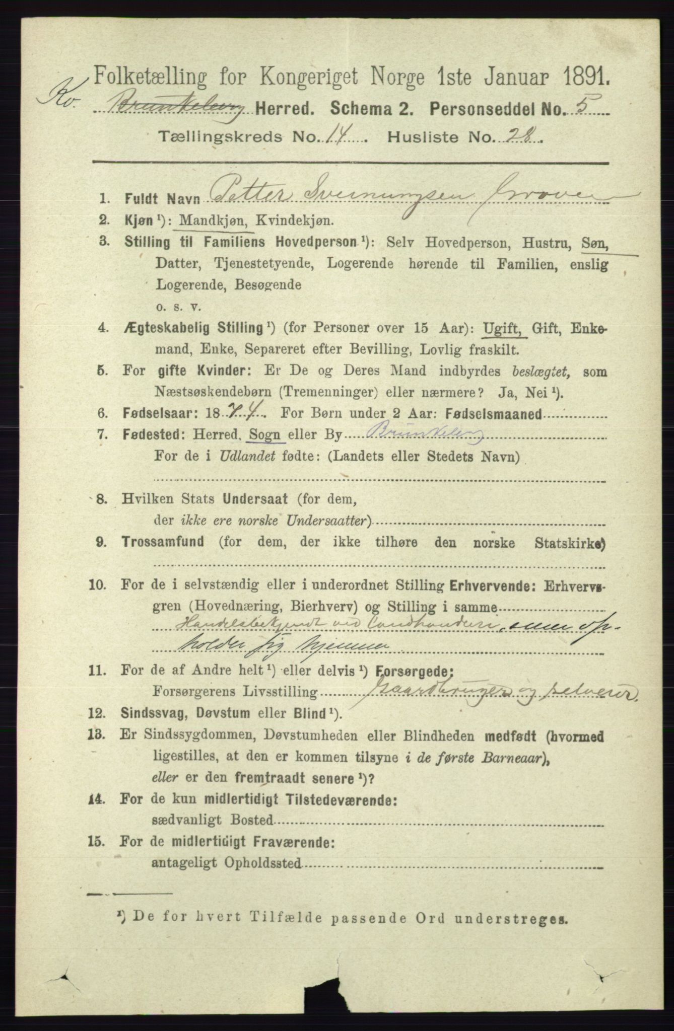 RA, 1891 census for 0829 Kviteseid, 1891, p. 3490