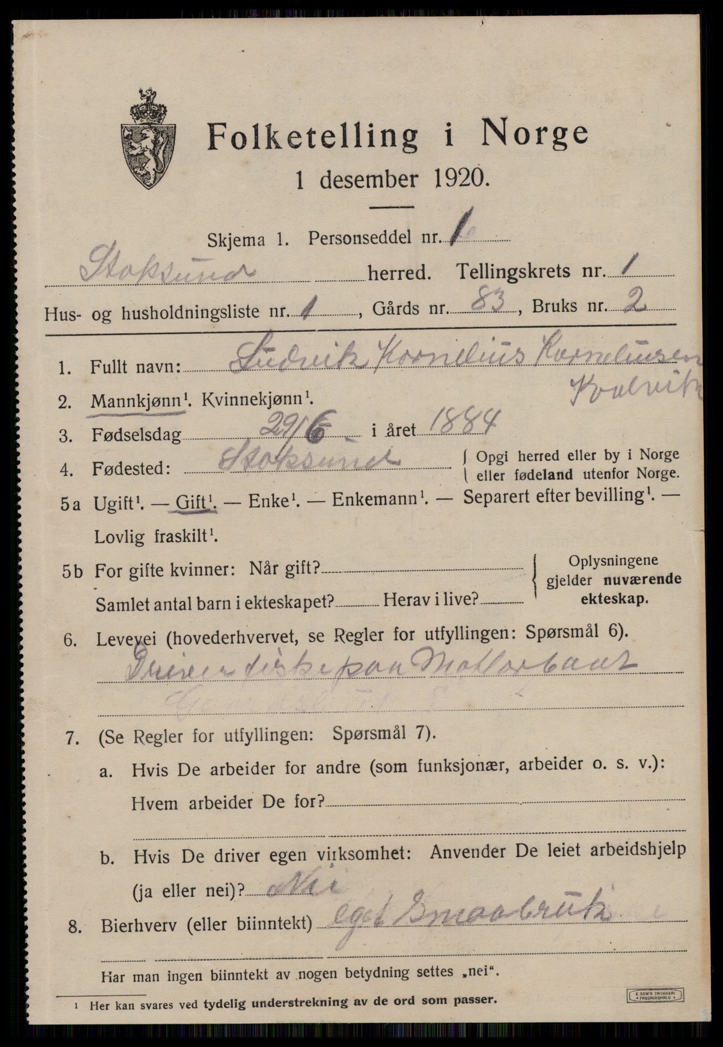 SAT, 1920 census for Stoksund, 1920, p. 562