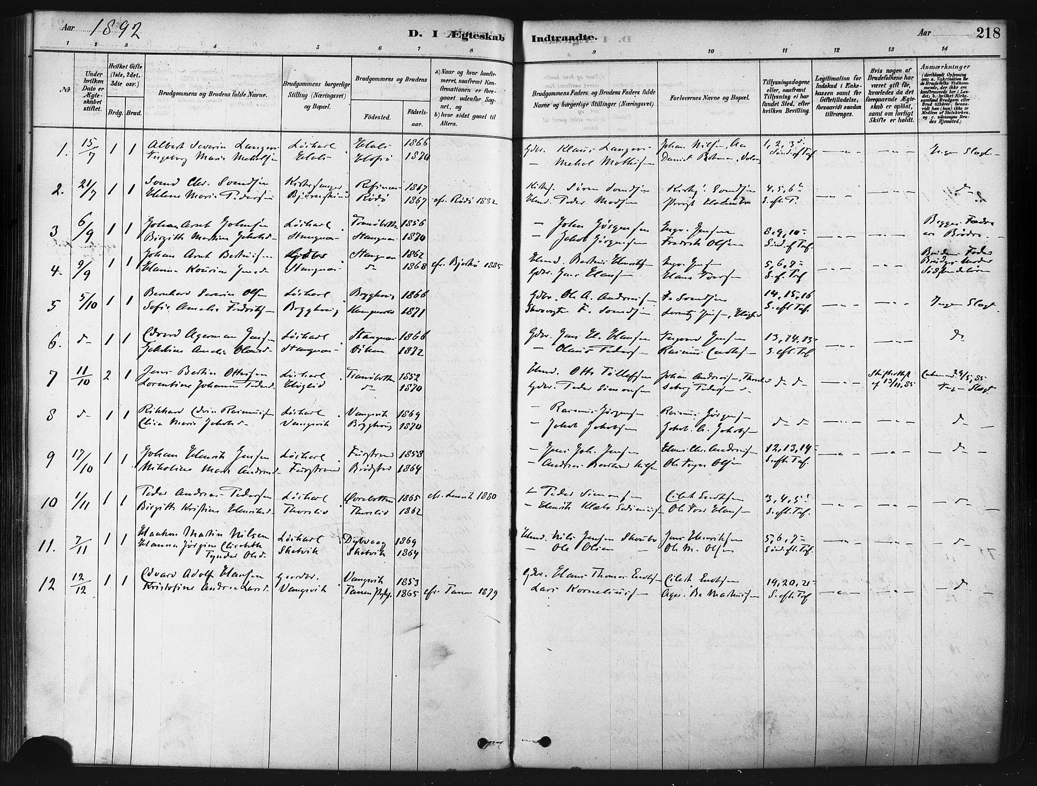 Tranøy sokneprestkontor, AV/SATØ-S-1313/I/Ia/Iaa/L0009kirke: Parish register (official) no. 9, 1878-1904, p. 218