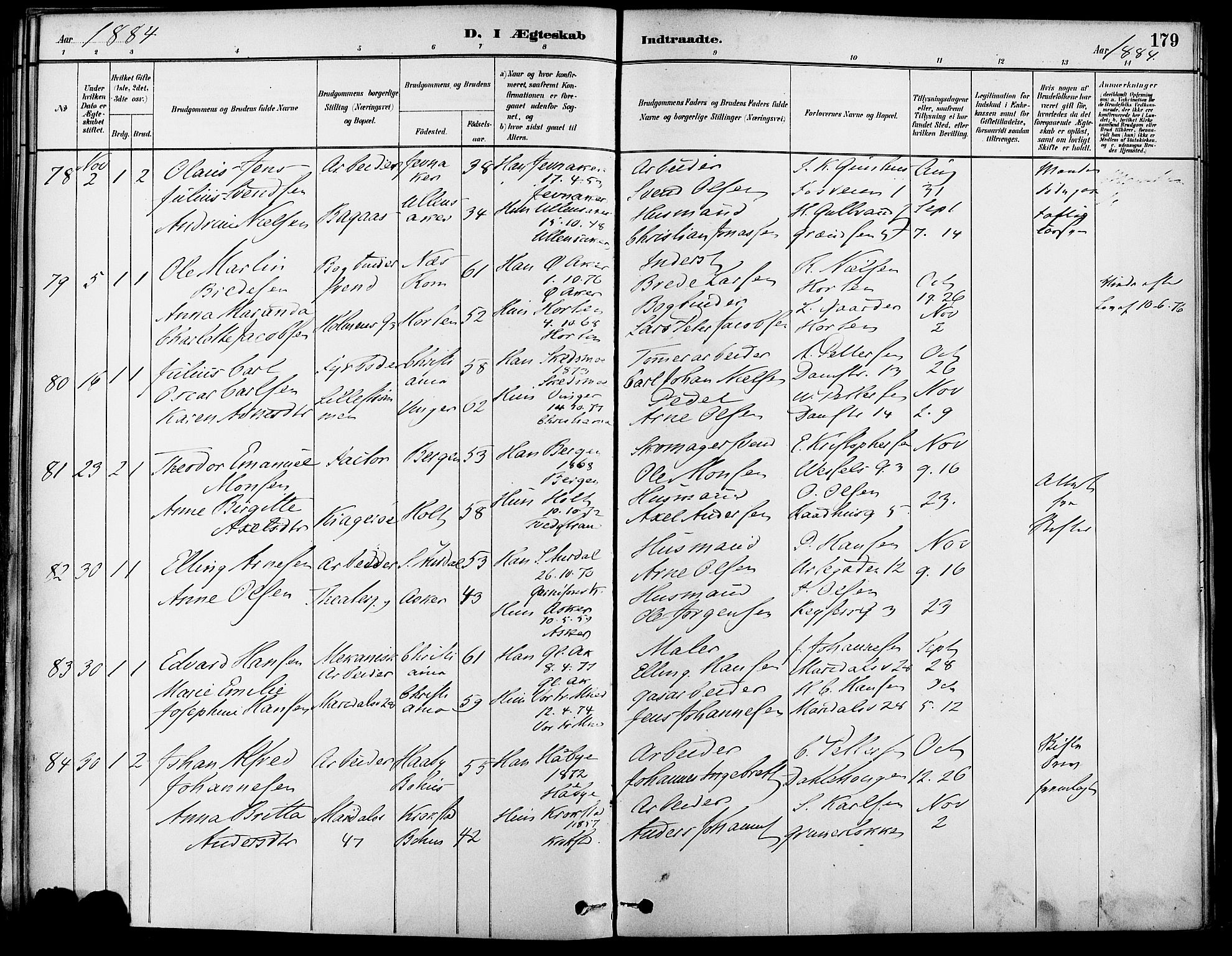 Gamle Aker prestekontor Kirkebøker, SAO/A-10617a/F/L0007: Parish register (official) no. 7, 1882-1890, p. 179