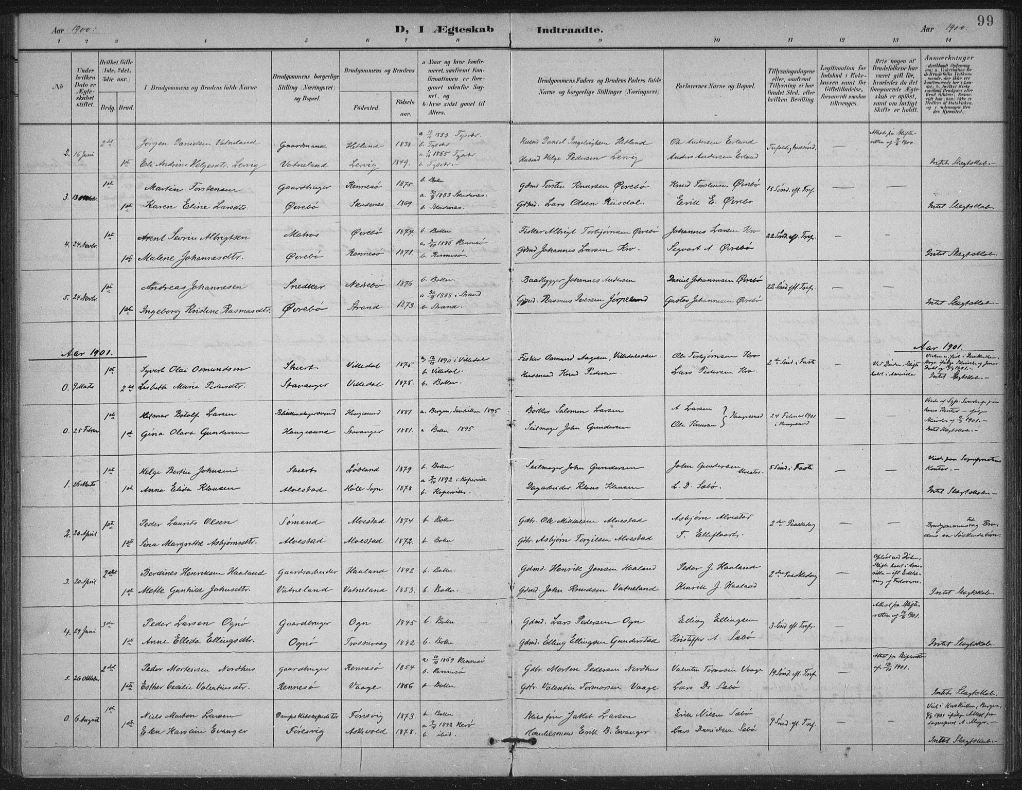 Tysvær sokneprestkontor, AV/SAST-A -101864/H/Ha/Haa/L0009: Parish register (official) no. A 9, 1898-1925, p. 99