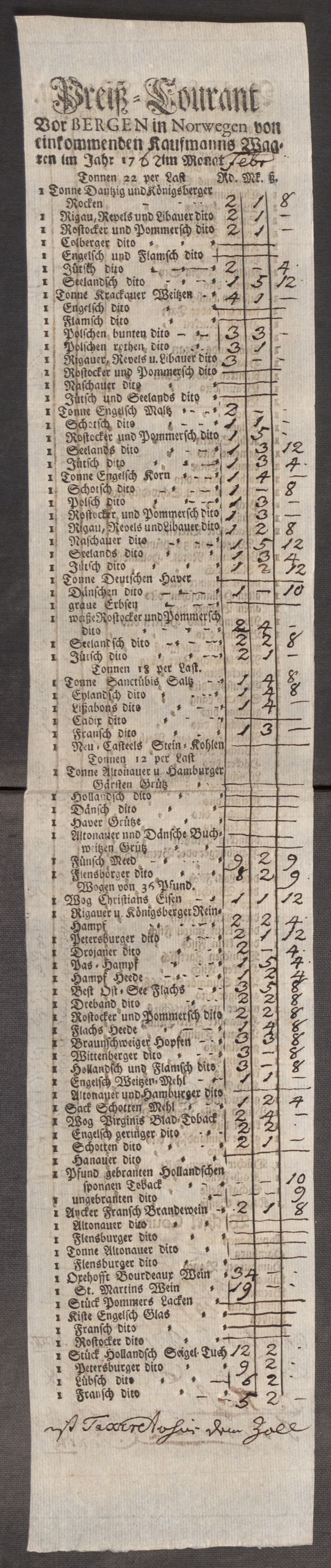 Rentekammeret inntil 1814, Realistisk ordnet avdeling, AV/RA-EA-4070/Oe/L0009: [Ø1]: Nordafjelske priskuranter, 1759-1768, p. 144