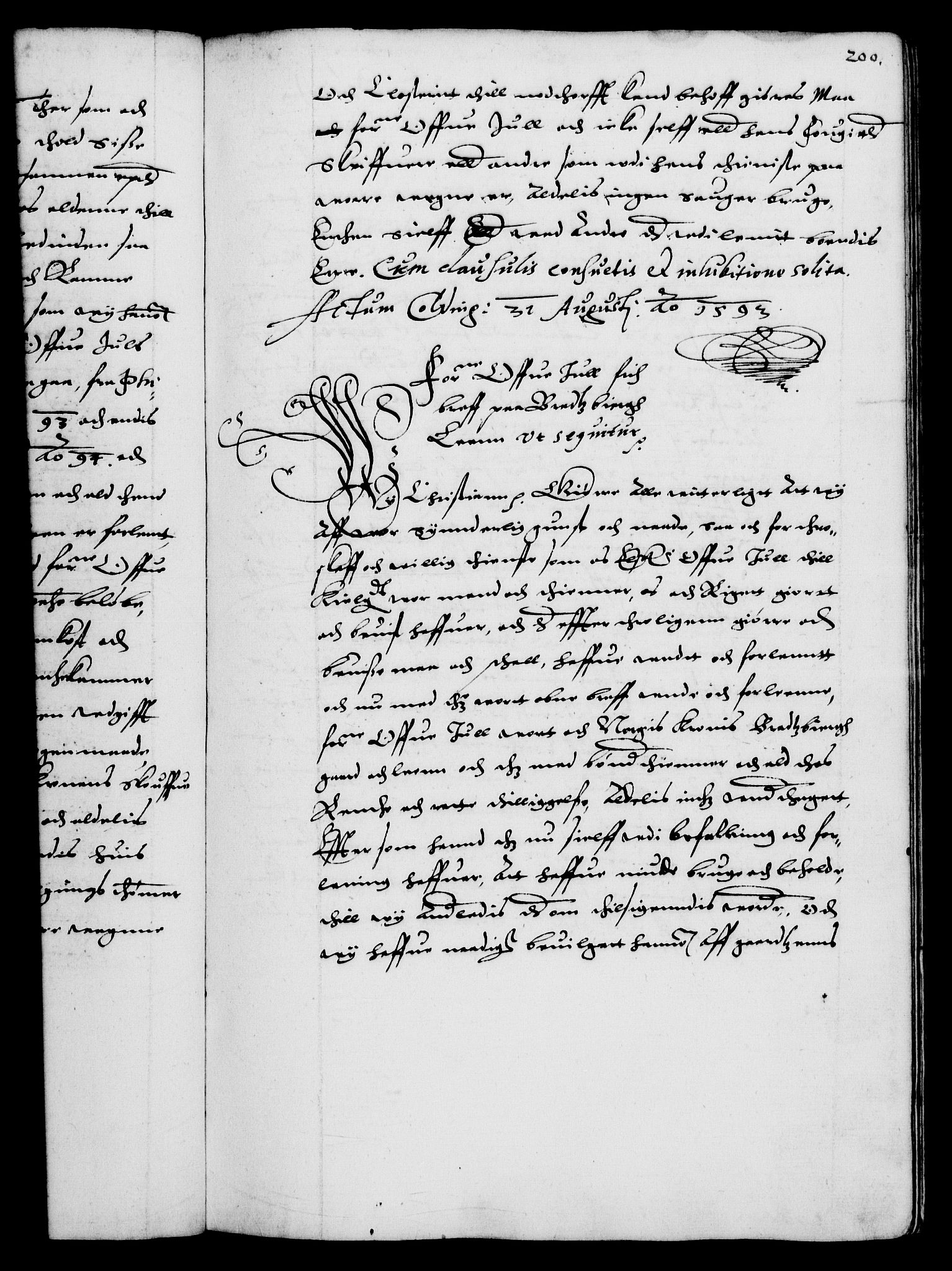 Danske Kanselli 1572-1799, AV/RA-EA-3023/F/Fc/Fca/Fcaa/L0002: Norske registre (mikrofilm), 1588-1596, p. 200a