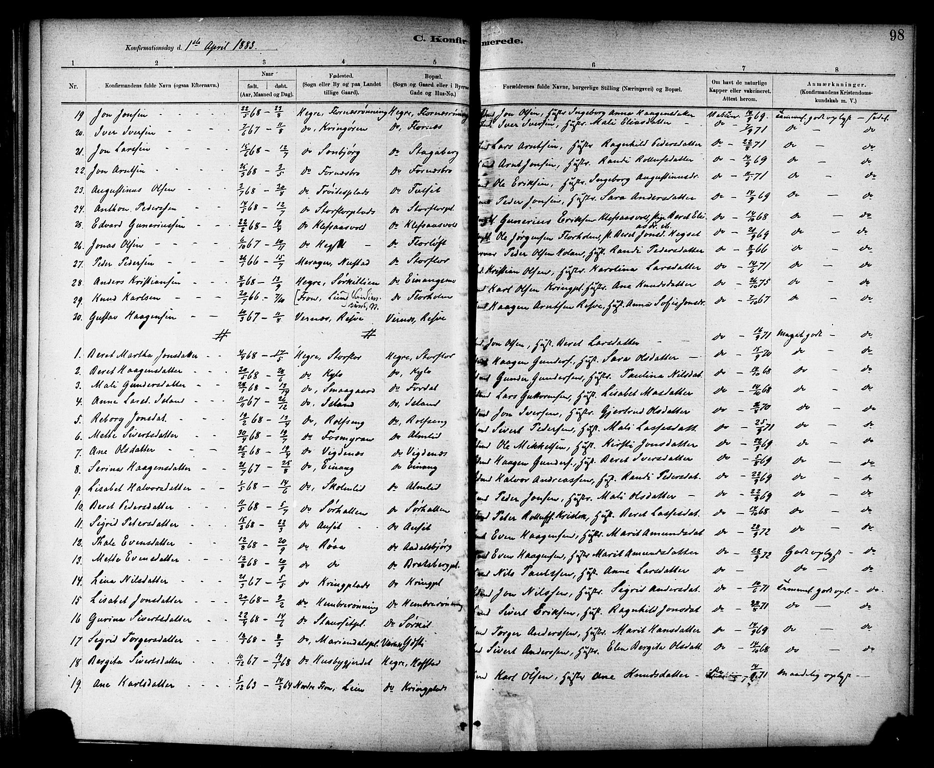 Ministerialprotokoller, klokkerbøker og fødselsregistre - Nord-Trøndelag, SAT/A-1458/703/L0030: Parish register (official) no. 703A03, 1880-1892, p. 98