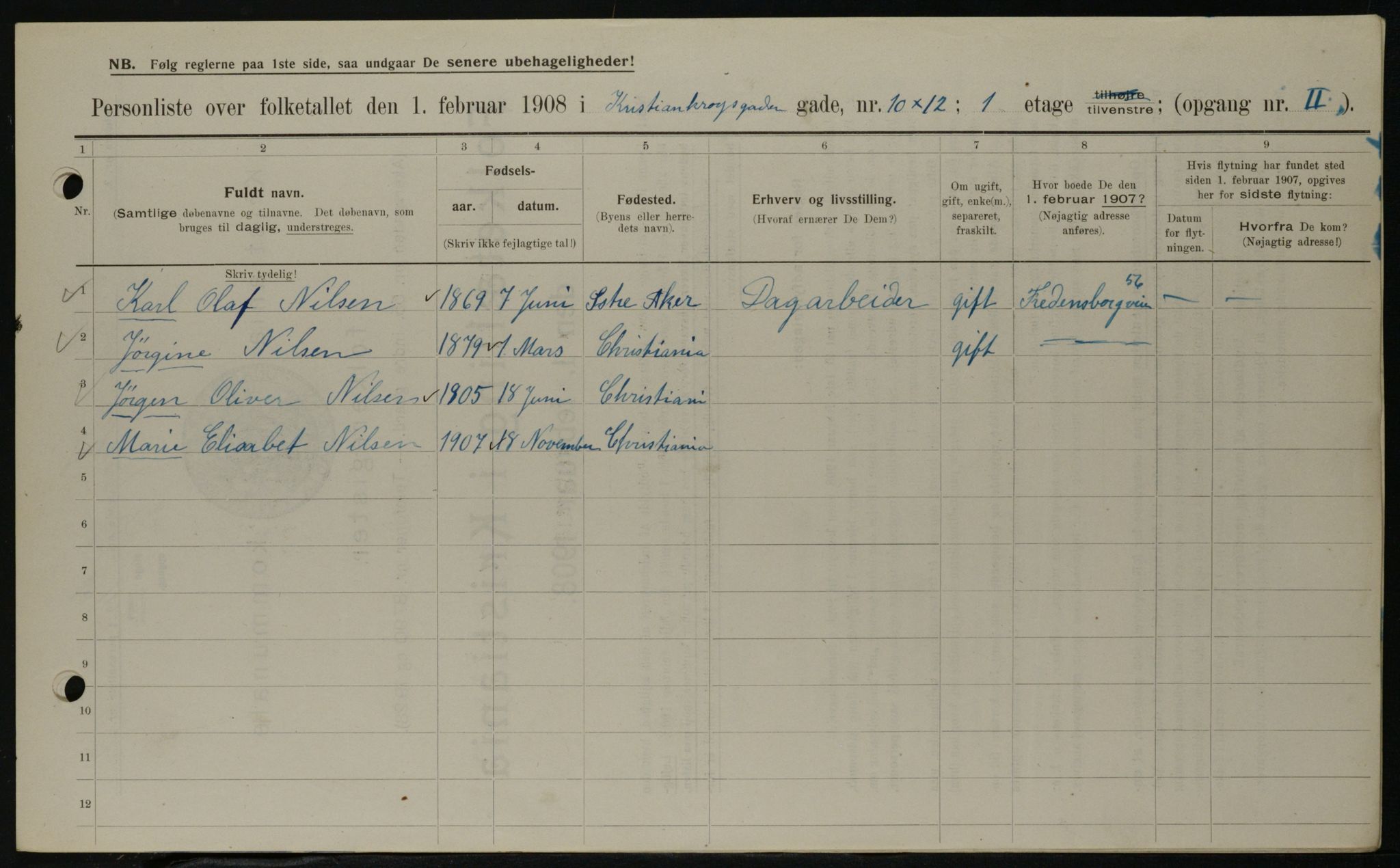 OBA, Municipal Census 1908 for Kristiania, 1908, p. 11098