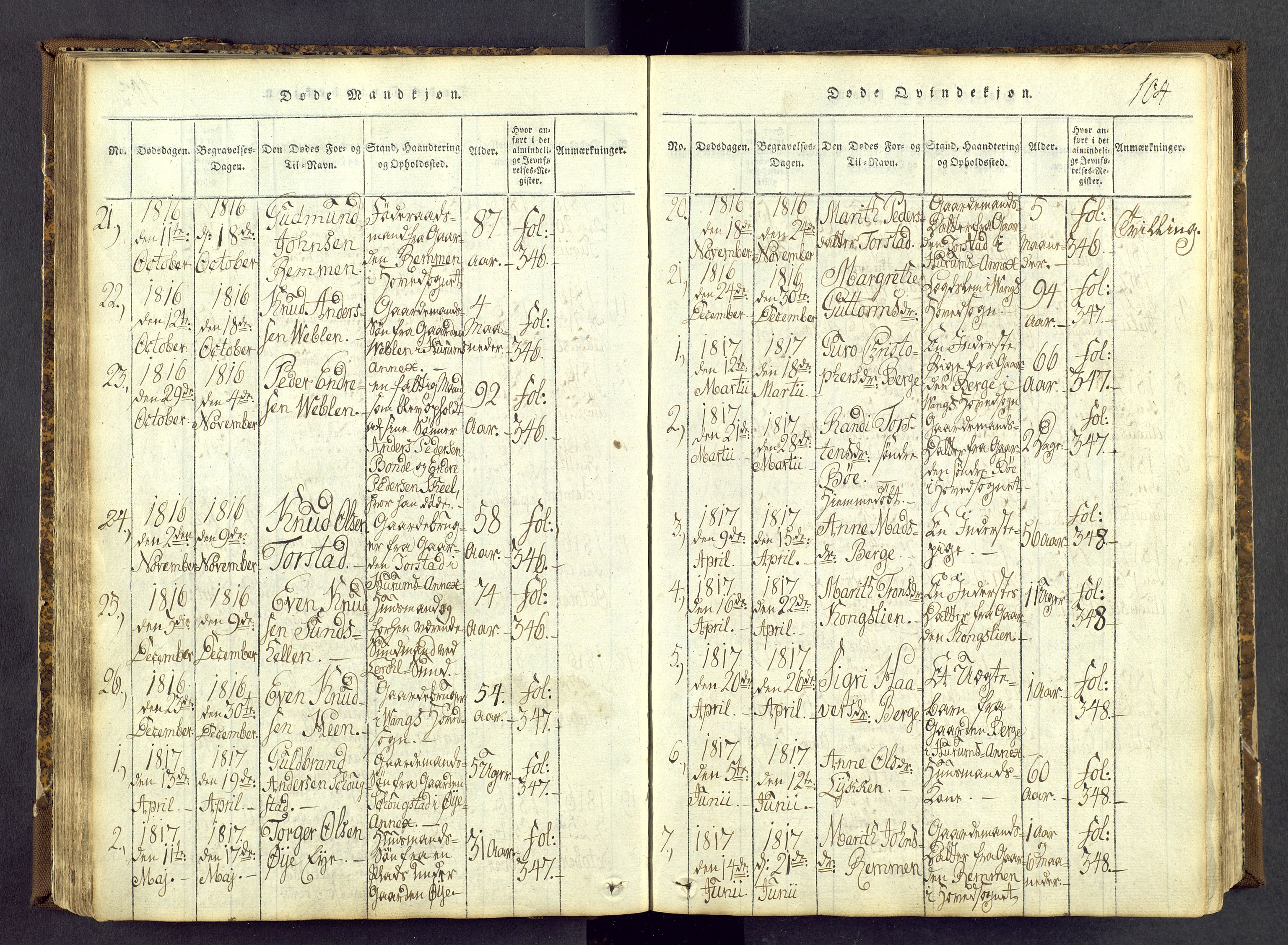 Vang prestekontor, Valdres, AV/SAH-PREST-140/H/Ha/L0004: Parish register (official) no. 4, 1814-1831, p. 104