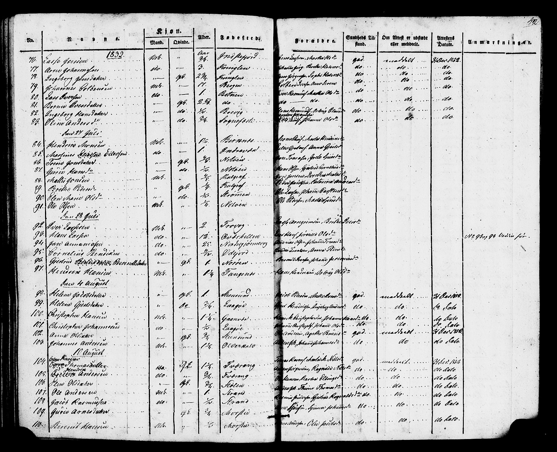 Gulen sokneprestembete, AV/SAB-A-80201/H/Haa/Haaa/L0026: Parish register (official) no. A 26, 1826-1842, p. 42