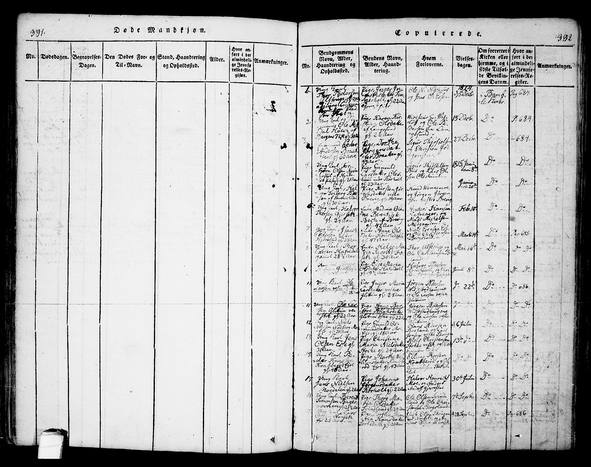 Bamble kirkebøker, AV/SAKO-A-253/F/Fa/L0003: Parish register (official) no. I 3 /1, 1814-1834, p. 391-392