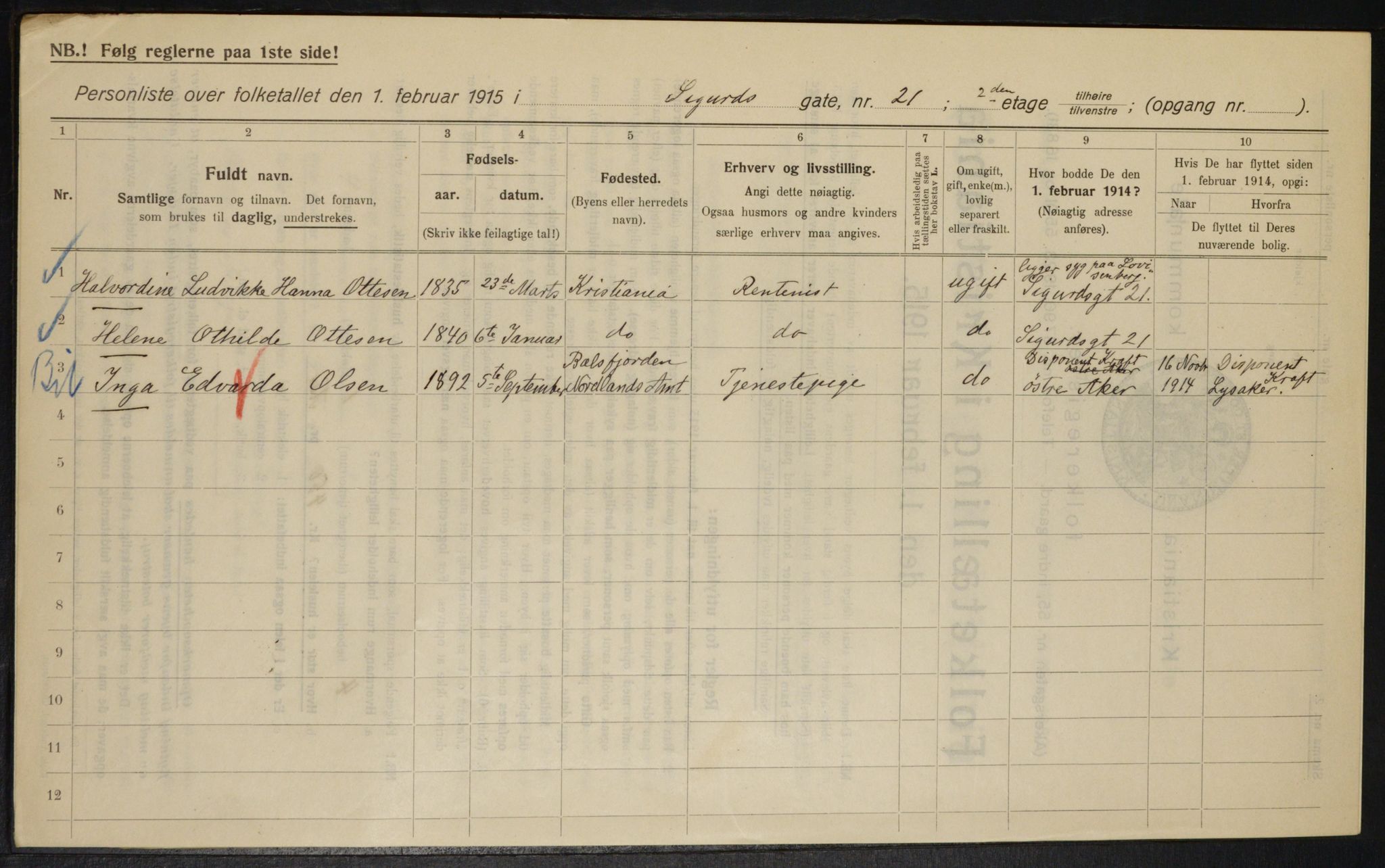 OBA, Municipal Census 1915 for Kristiania, 1915, p. 94968