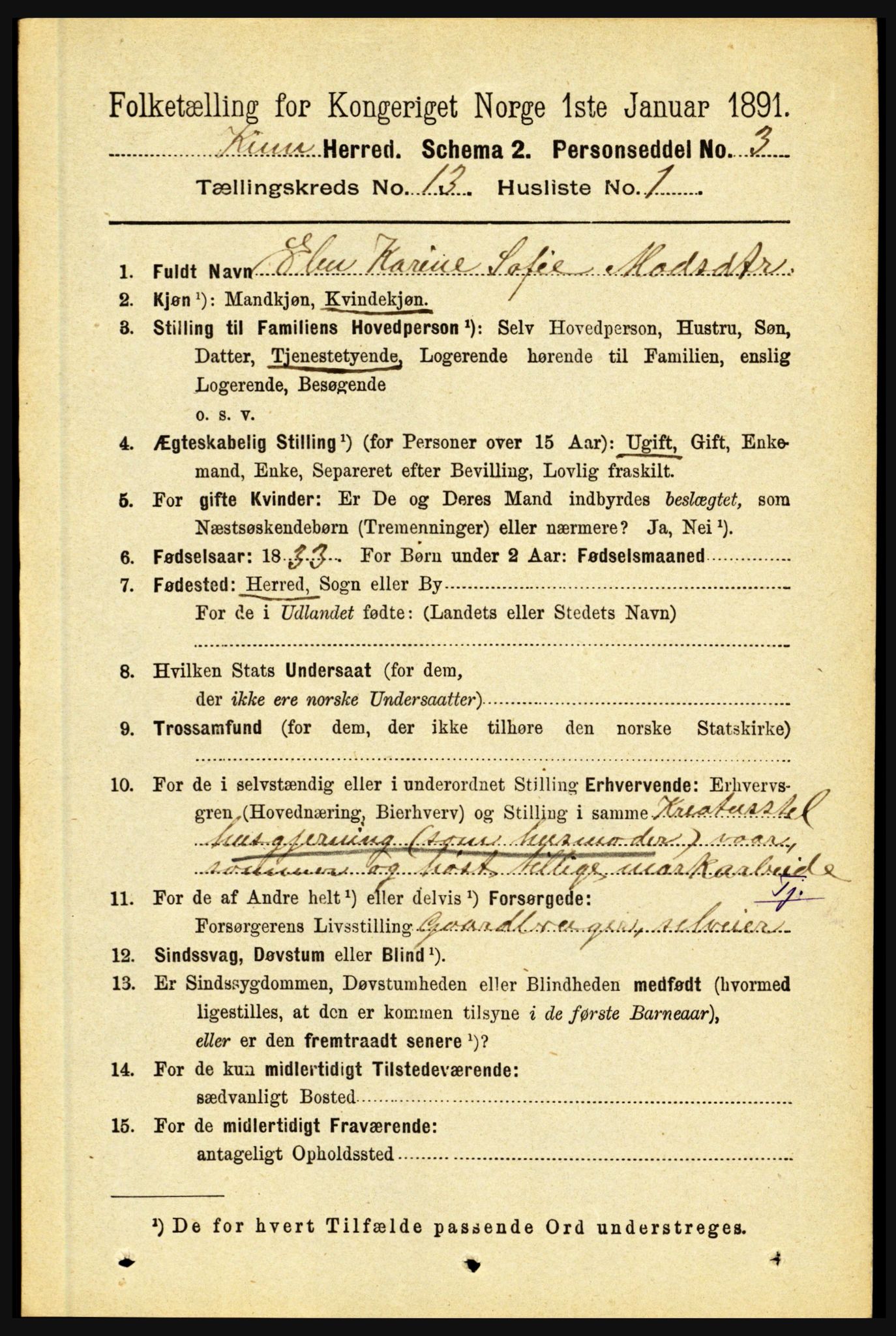 RA, 1891 census for 1437 Kinn, 1891, p. 5051