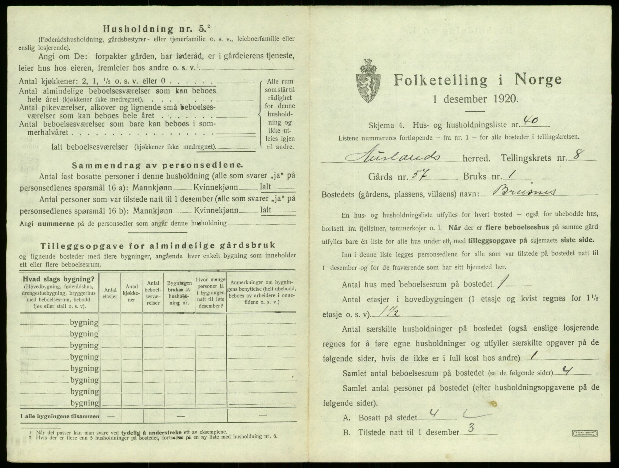 SAB, 1920 census for Aurland, 1920, p. 668