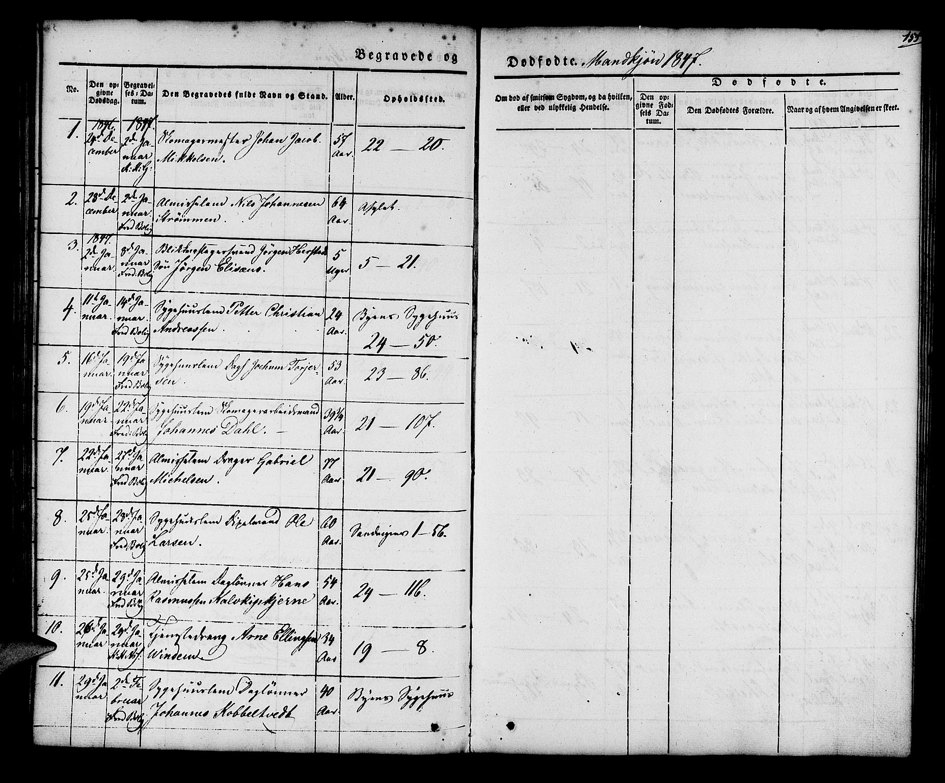 Korskirken sokneprestembete, SAB/A-76101/H/Hab: Parish register (copy) no. E 1, 1837-1851, p. 155
