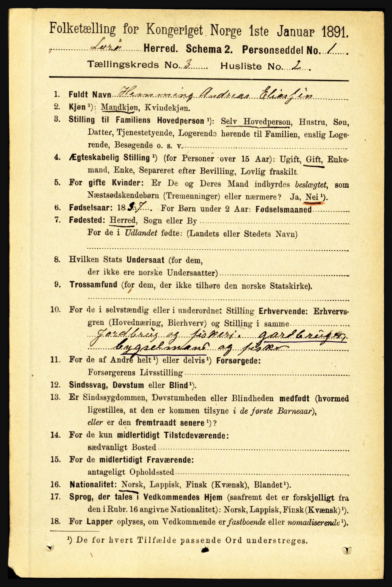 RA, 1891 census for 1834 Lurøy, 1891, p. 1449