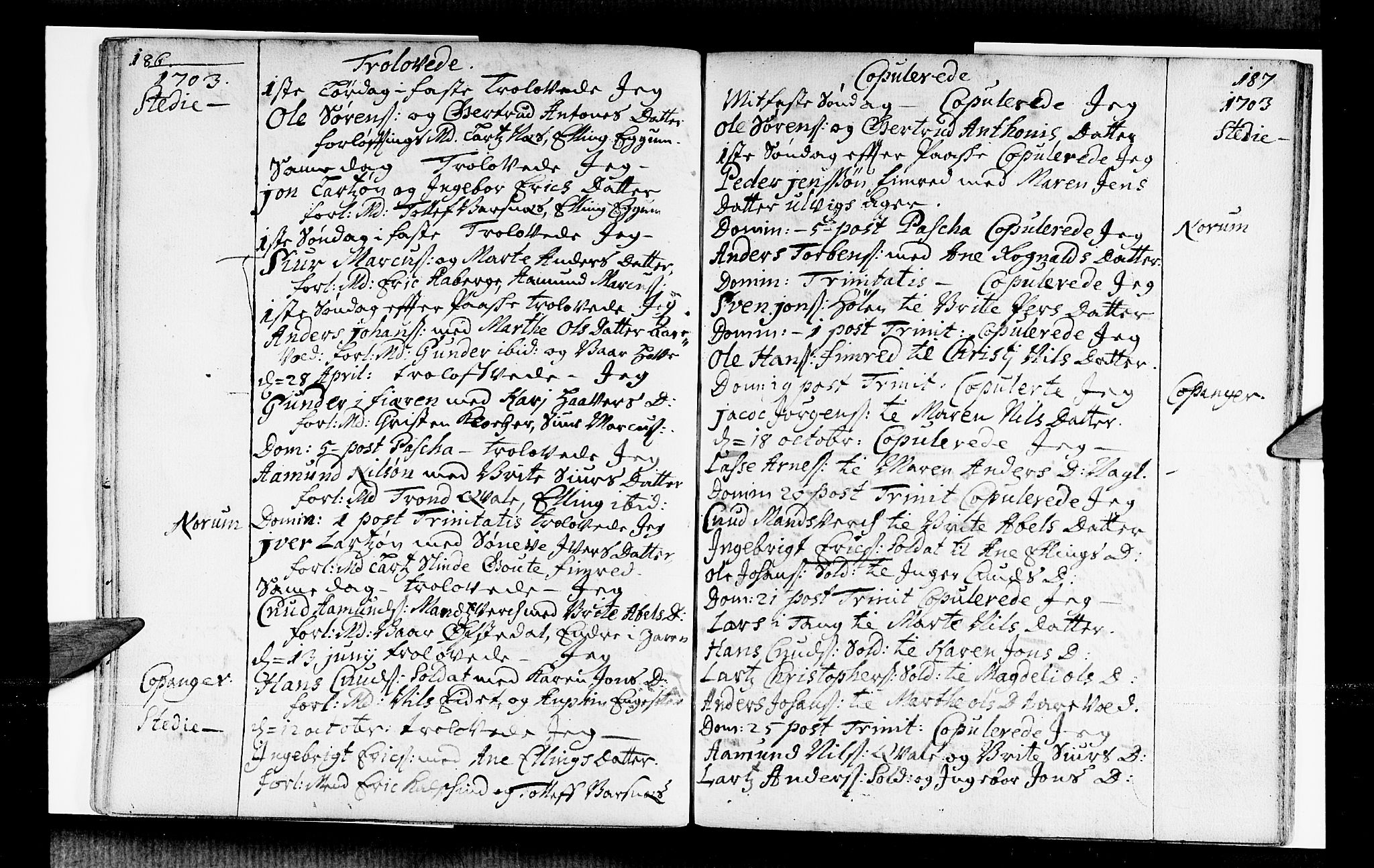 Sogndal sokneprestembete, SAB/A-81301/H/Haa/Haaa/L0001: Parish register (official) no. A 1, 1689-1713, p. 186-187