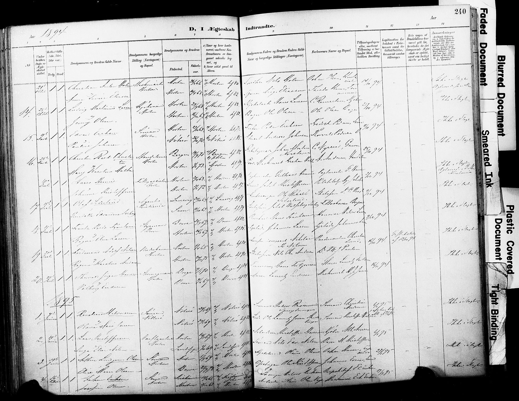 Horten kirkebøker, SAKO/A-348/F/Fa/L0004: Parish register (official) no. 4, 1888-1895, p. 240