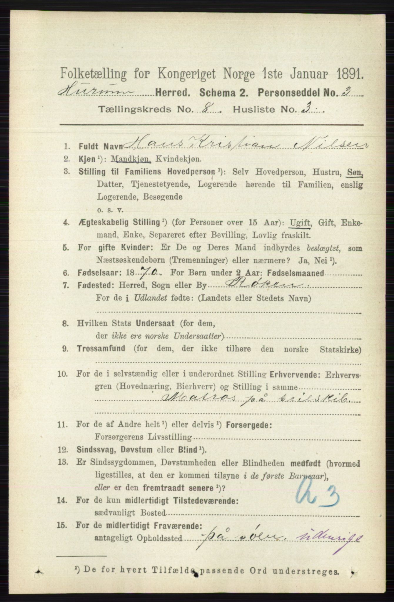 RA, 1891 census for 0628 Hurum, 1891, p. 2670