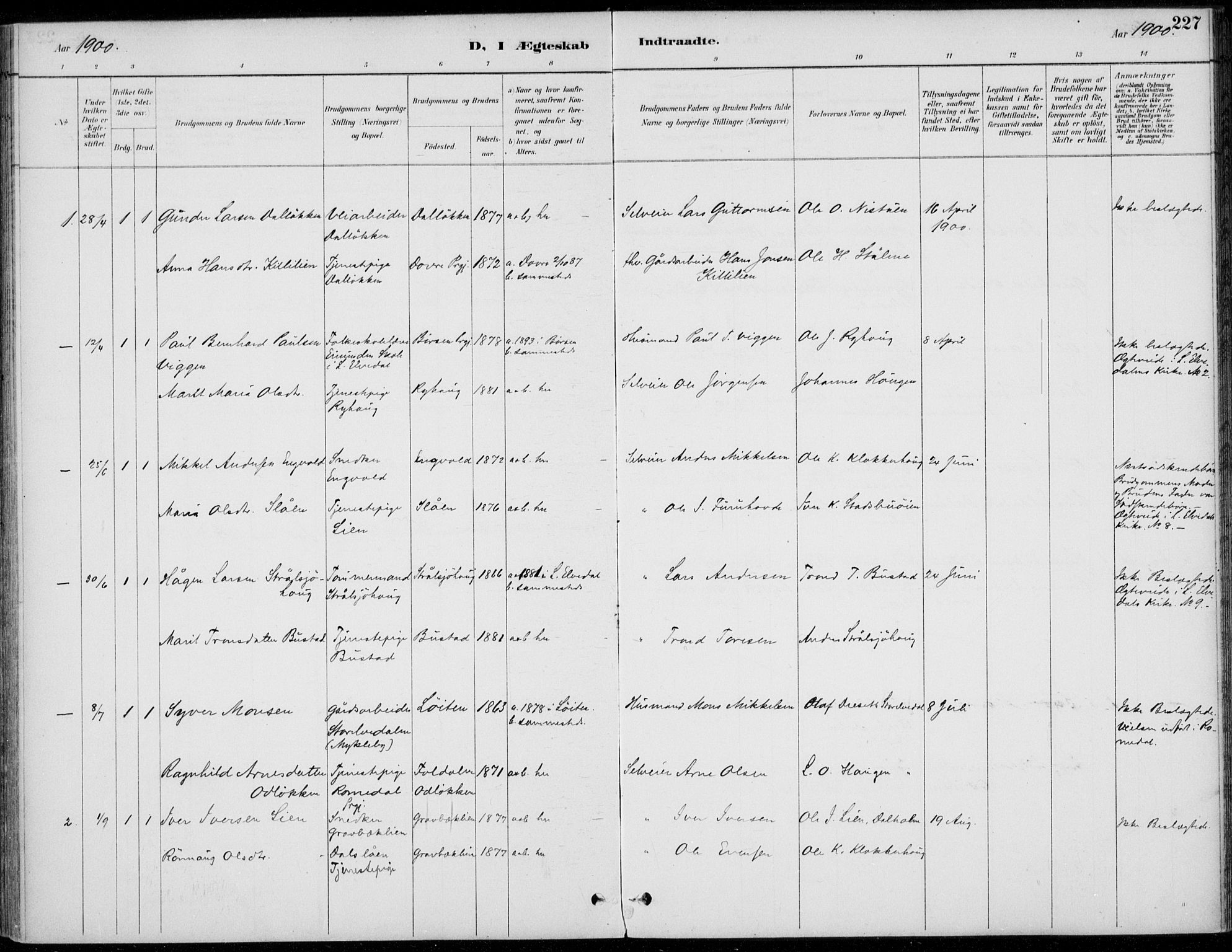 Alvdal prestekontor, SAH/PREST-060/H/Ha/Haa/L0003: Parish register (official) no. 3, 1886-1912, p. 227