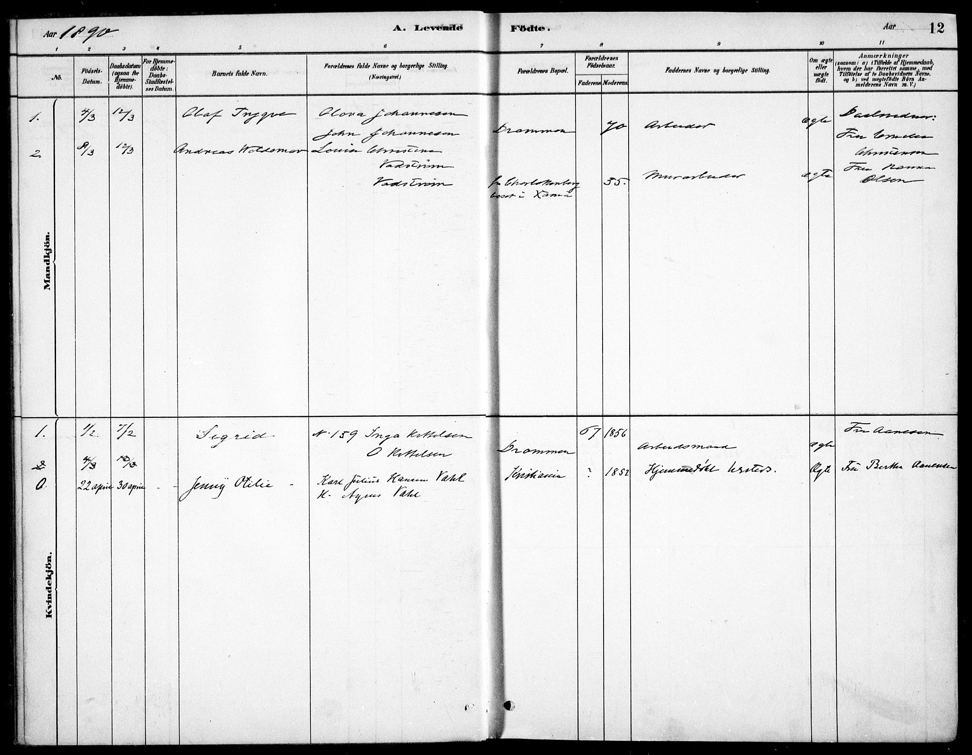 Kristiania tukthusprest Kirkebøker, AV/SAO-A-10881/F/Fa/L0005: Parish register (official) no. 5, 1879-1936, p. 12