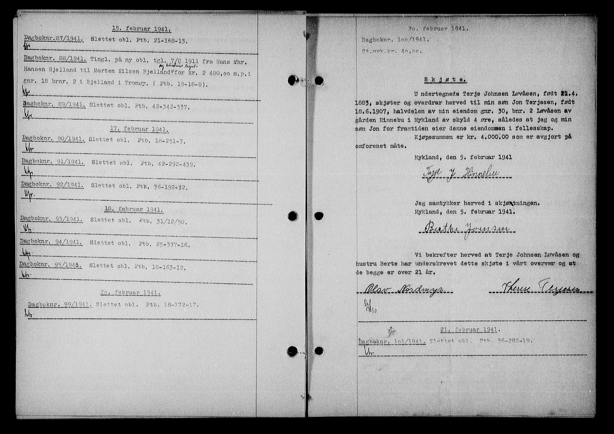 Nedenes sorenskriveri, AV/SAK-1221-0006/G/Gb/Gba/L0048: Mortgage book no. A-II, 1940-1941, Diary no: : 87/1941