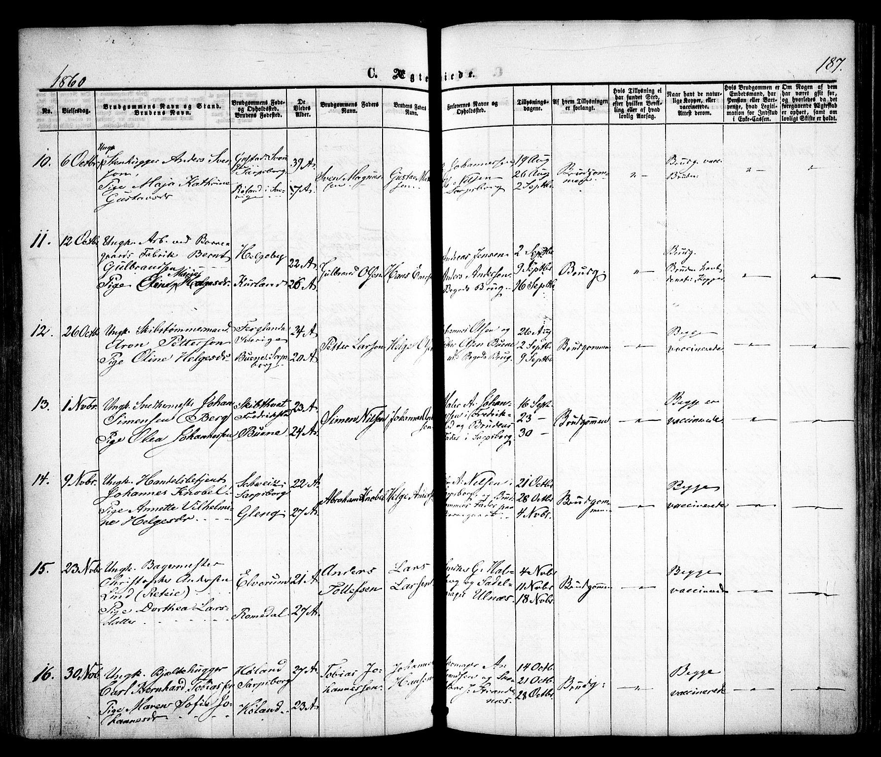 Sarpsborg prestekontor Kirkebøker, SAO/A-2006/F/Fa/L0001: Parish register (official) no. 1, 1859-1868, p. 187