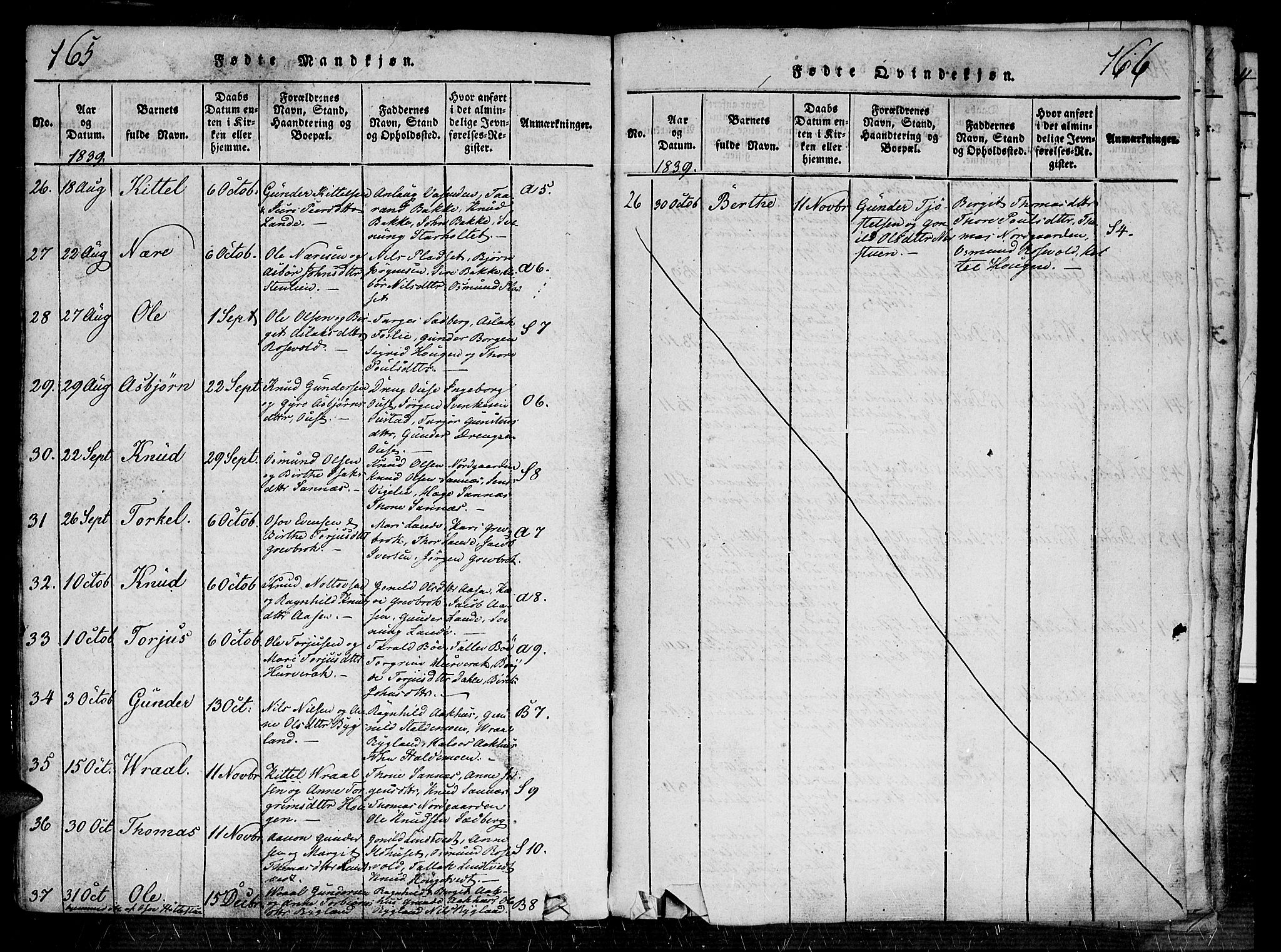 Bygland sokneprestkontor, AV/SAK-1111-0006/F/Fa/Fab/L0003: Parish register (official) no. A 3, 1816-1841, p. 165-166