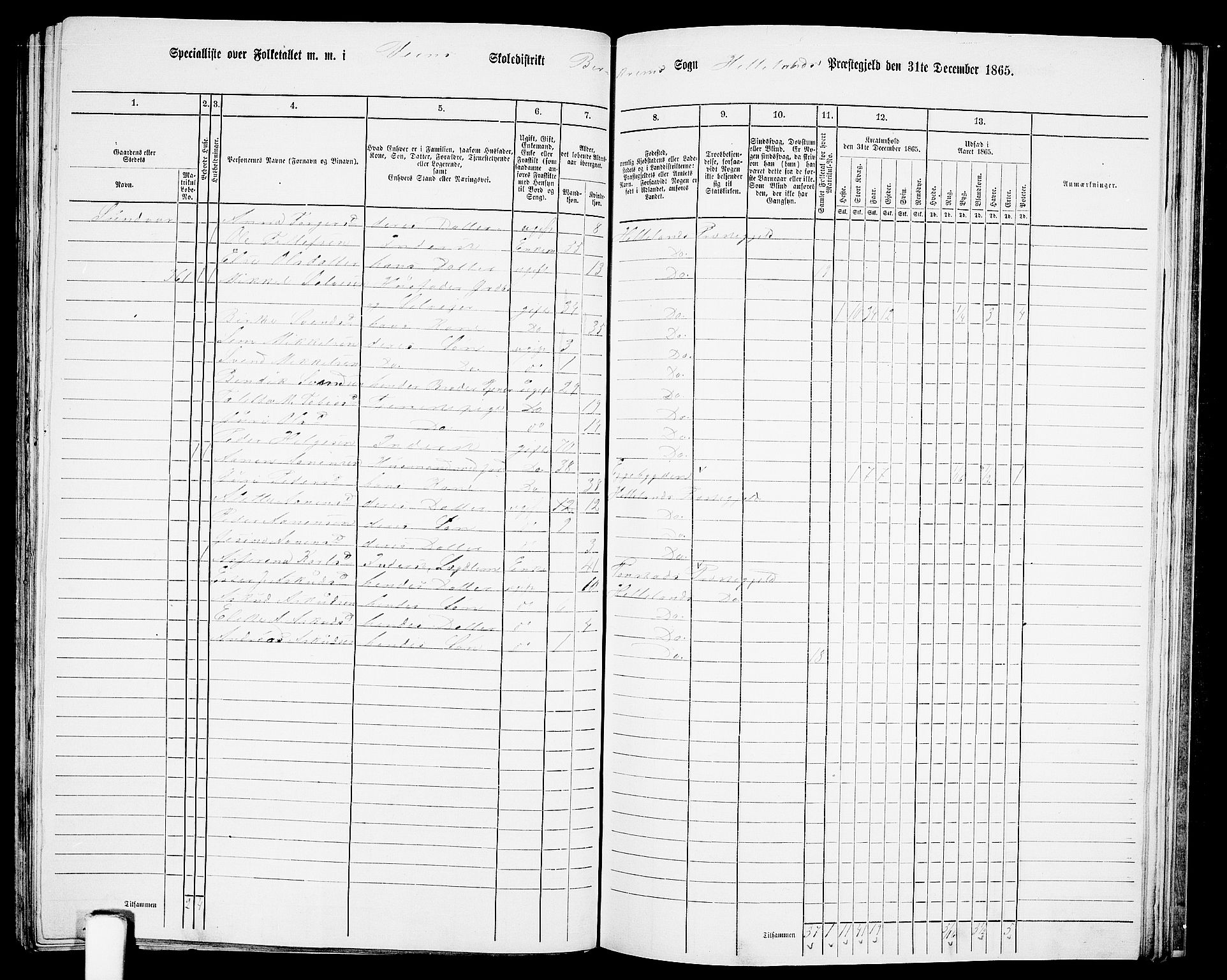 RA, 1865 census for Helleland, 1865, p. 114