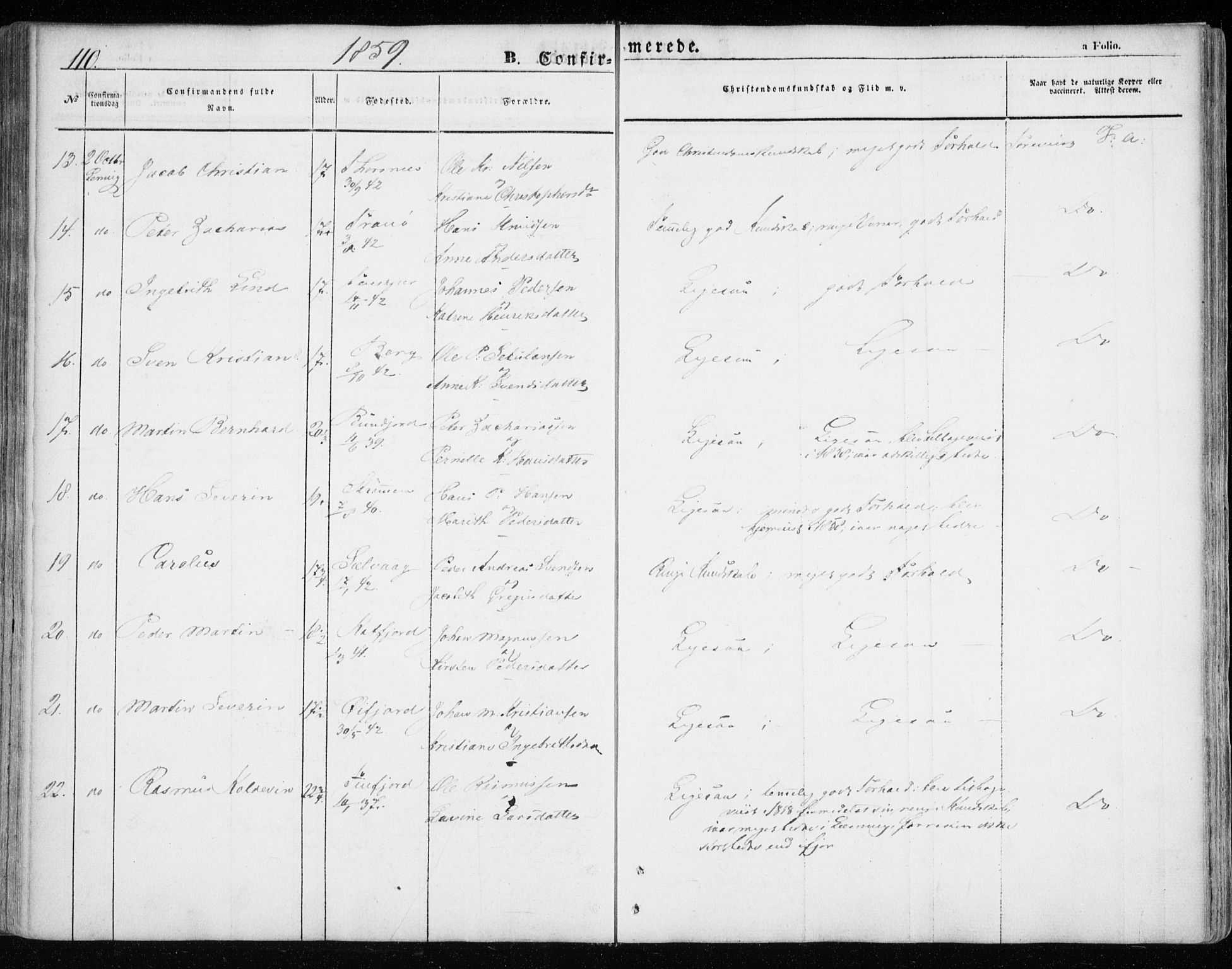 Lenvik sokneprestembete, SATØ/S-1310/H/Ha/Haa/L0007kirke: Parish register (official) no. 7, 1855-1865, p. 110