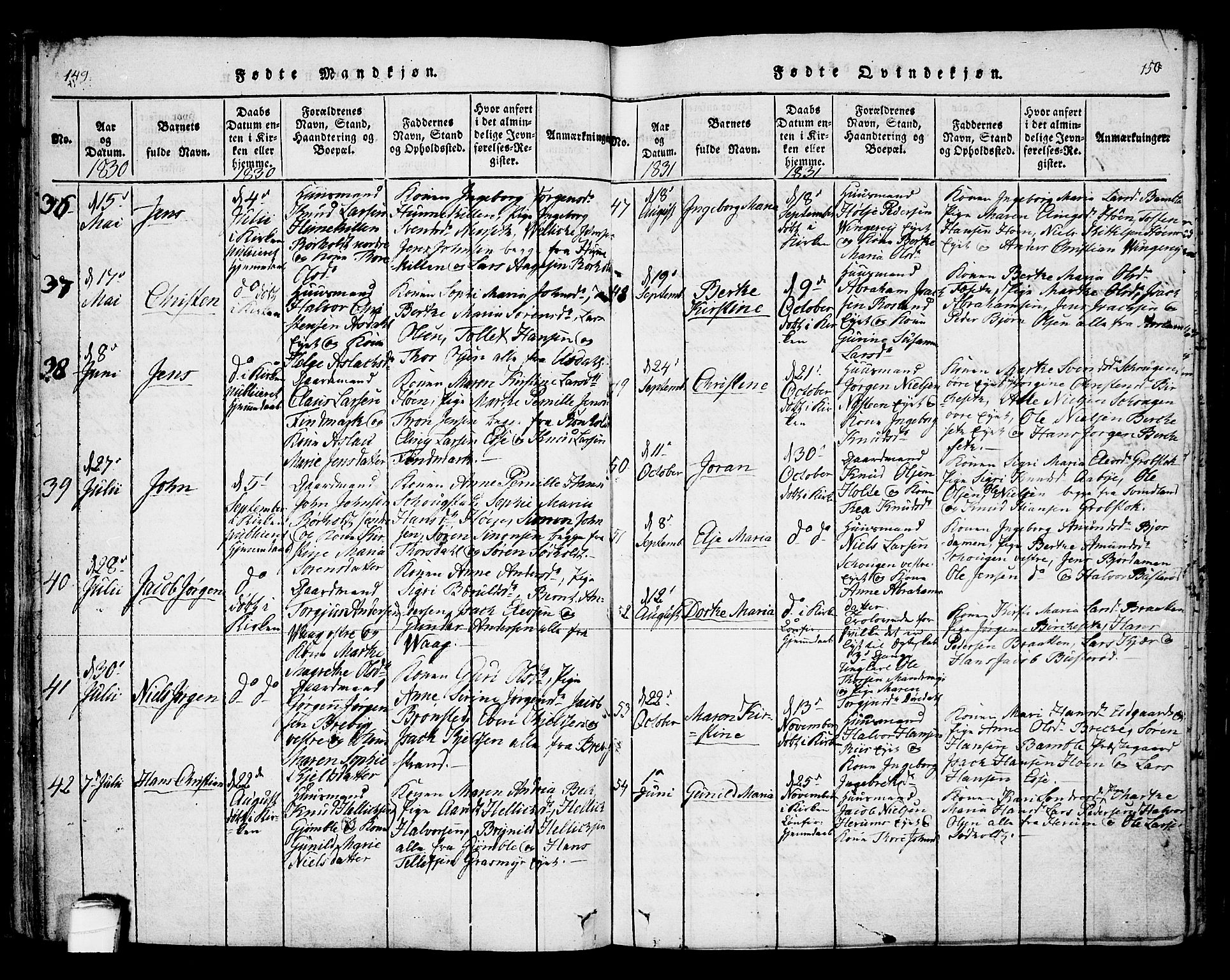 Bamble kirkebøker, AV/SAKO-A-253/F/Fa/L0003: Parish register (official) no. I 3 /1, 1814-1834, p. 149-150