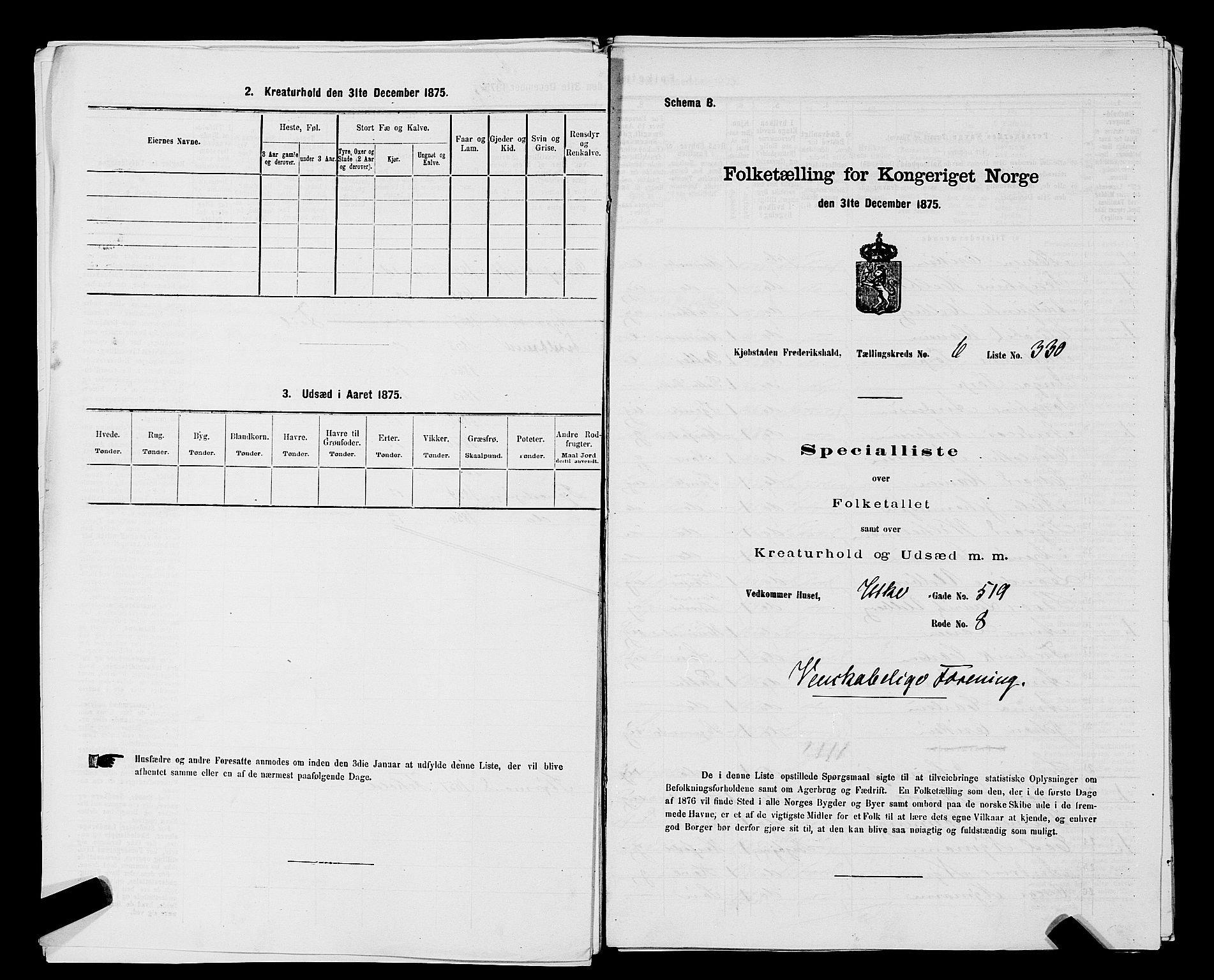 RA, 1875 census for 0101P Fredrikshald, 1875, p. 605