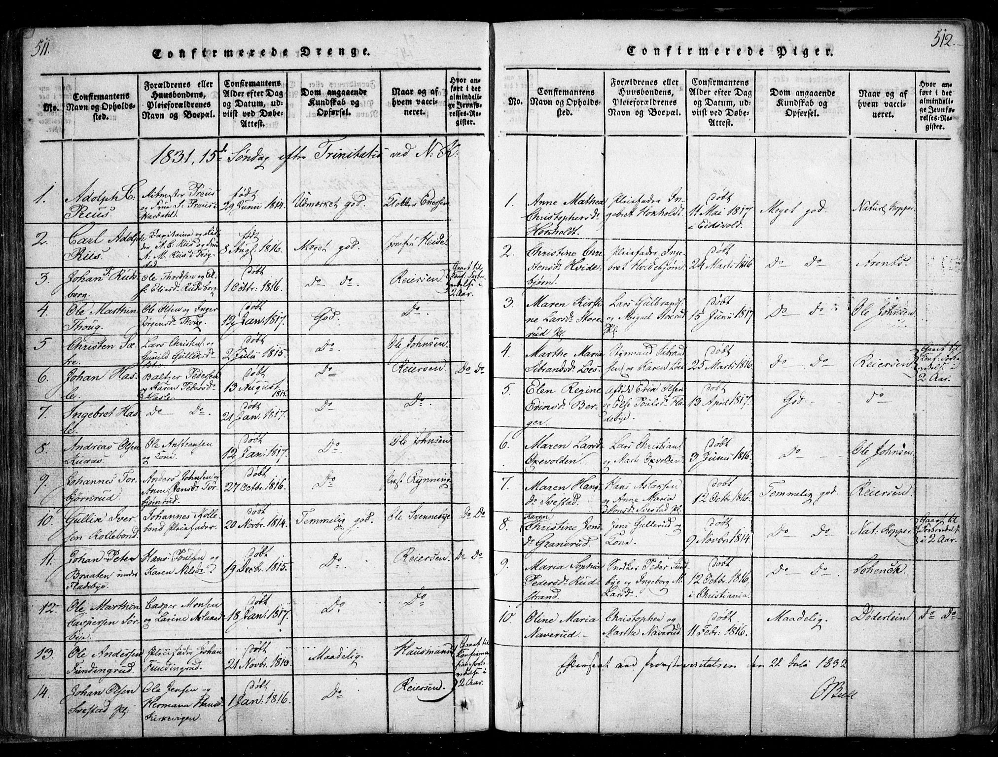 Nesodden prestekontor Kirkebøker, SAO/A-10013/F/Fa/L0006: Parish register (official) no. I 6, 1814-1847, p. 511-512