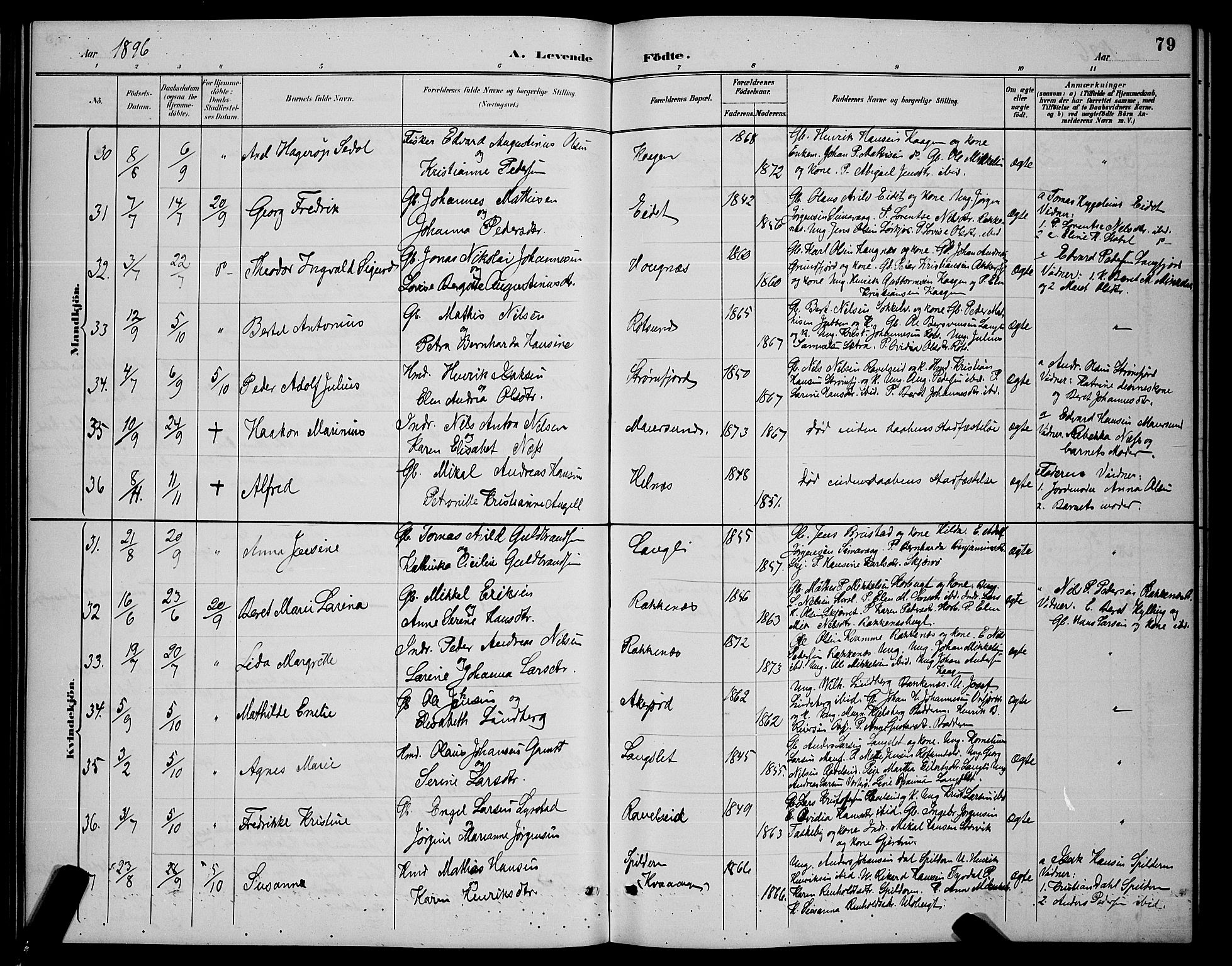 Skjervøy sokneprestkontor, AV/SATØ-S-1300/H/Ha/Hab/L0007klokker: Parish register (copy) no. 7, 1889-1899, p. 79