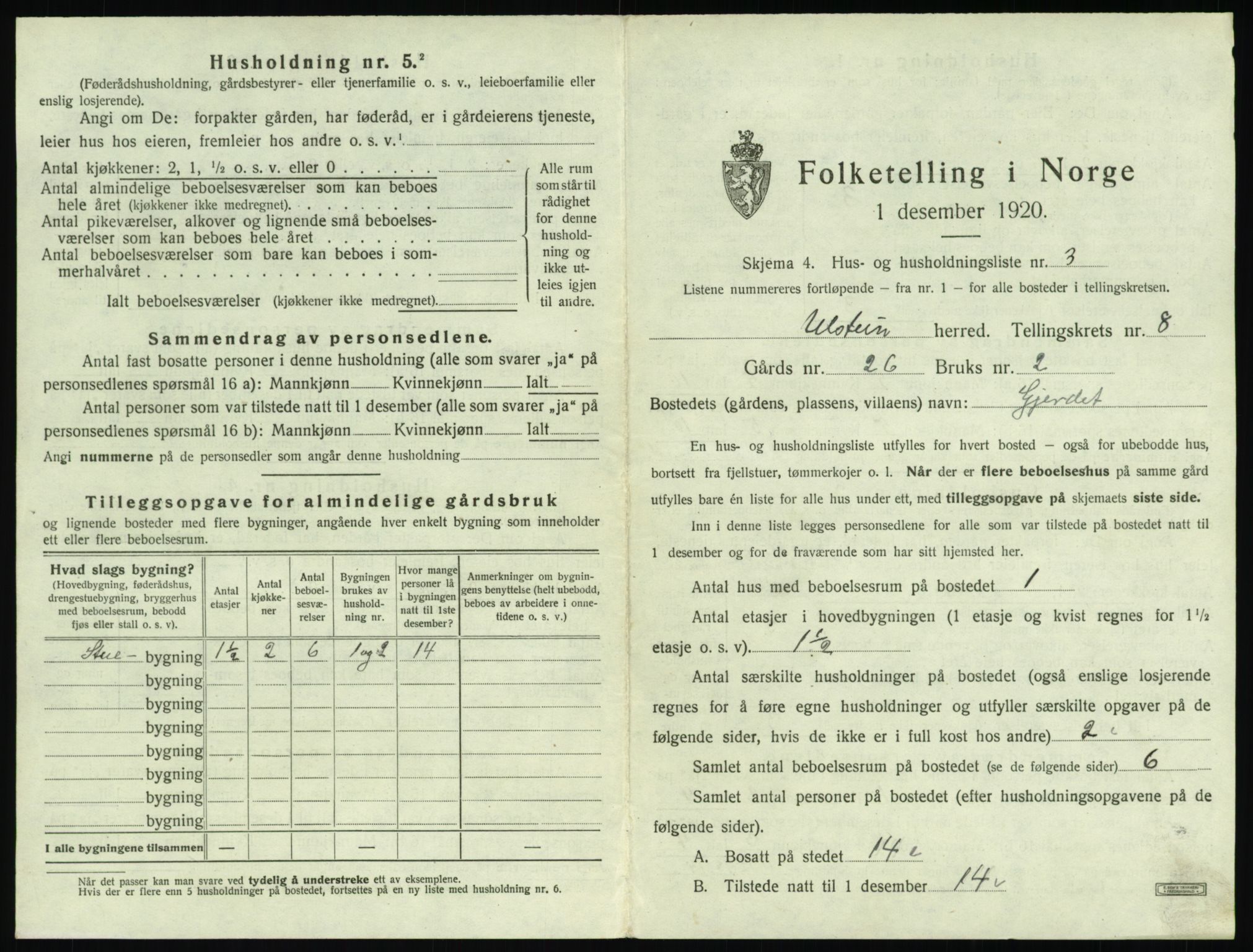SAT, 1920 census for Ulstein, 1920, p. 564